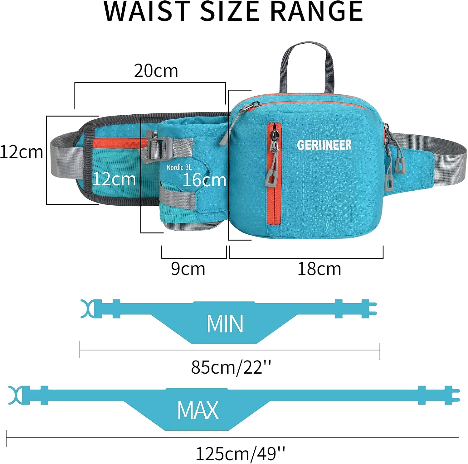 GERIINEER Bumbags with Bottle Holder Waterproof Fanny Packs Plus Size Bum Waist Bag for Dog Walking Climbing Hiking Travel Cycling Outdoor Sport (Blue) - Image 4