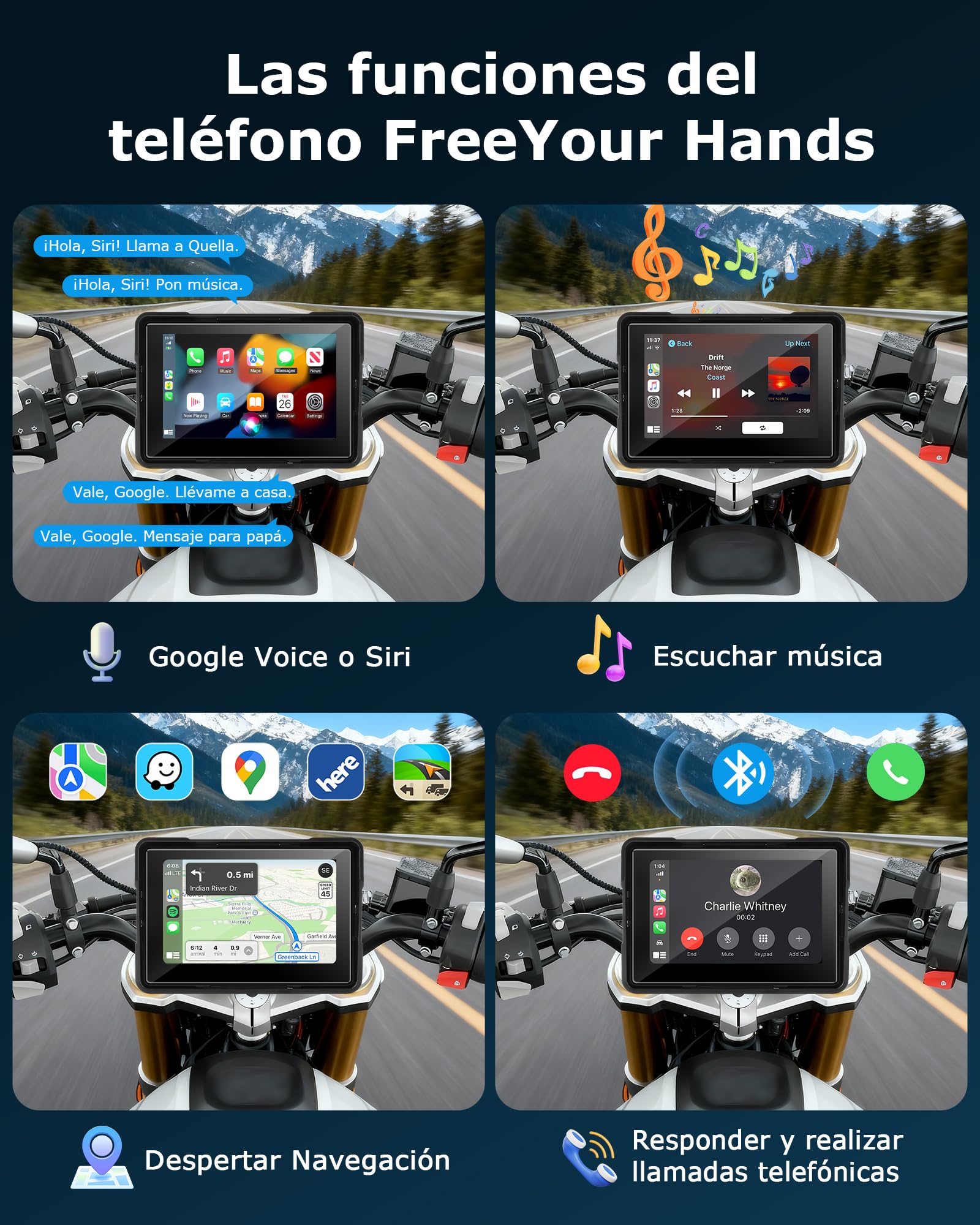 Jansite Carplay Moto Android Auto GPS Navegador Moto con Pantalla Táctil Impermeable de 5 Pulgadas, CarPlay y Android Auto Inalámbricos Navegación GPS Siri Goo-gle — view 5