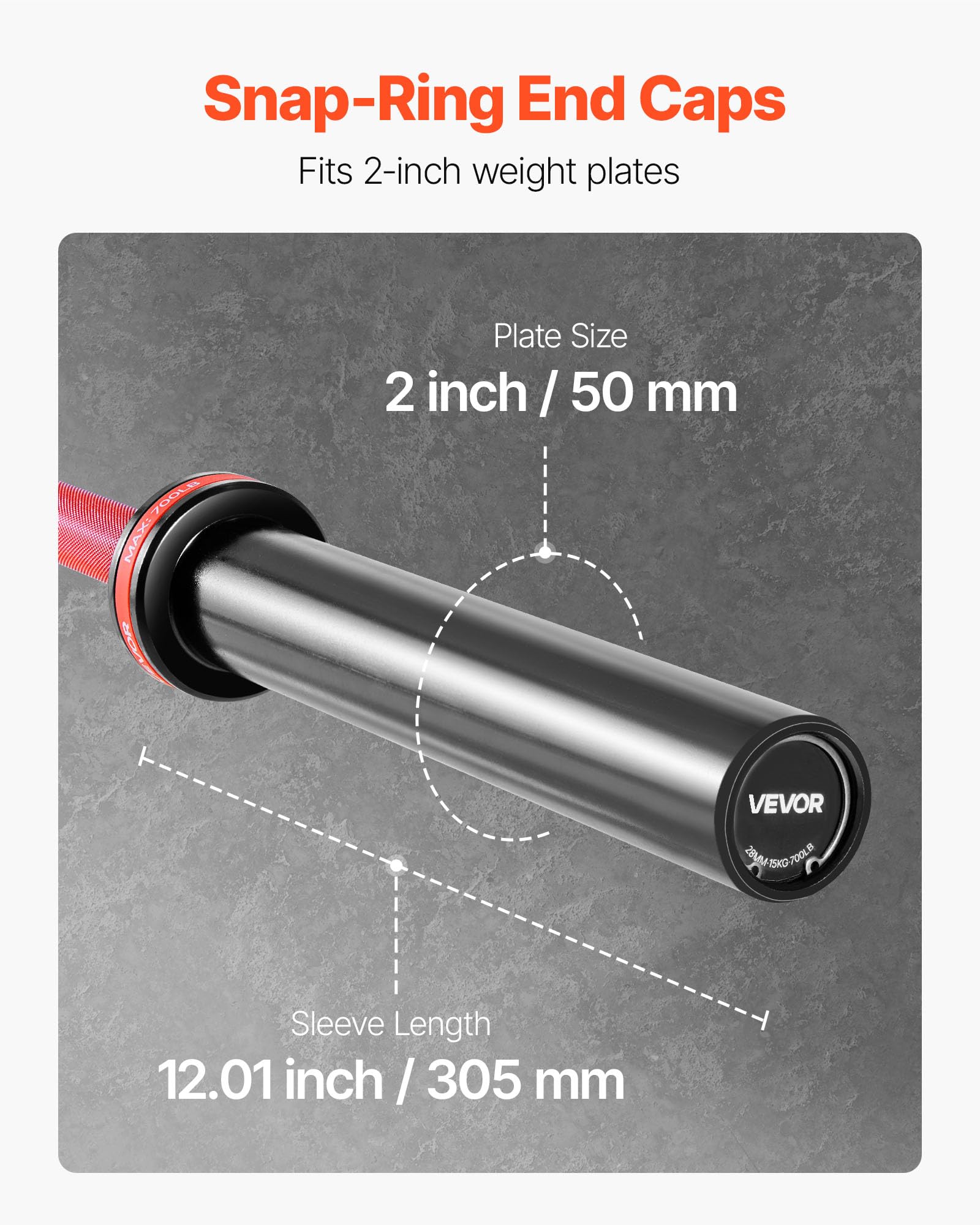 VEVOR Bilanciere 1800 mm, per Piastre da 50 mm, Bilanciere con Impugnatura Zigrinata per Allenamento della Forza, Sollevamento Pesi, Stacco da Terra, Distensione su Panca, Capacità 317 kg