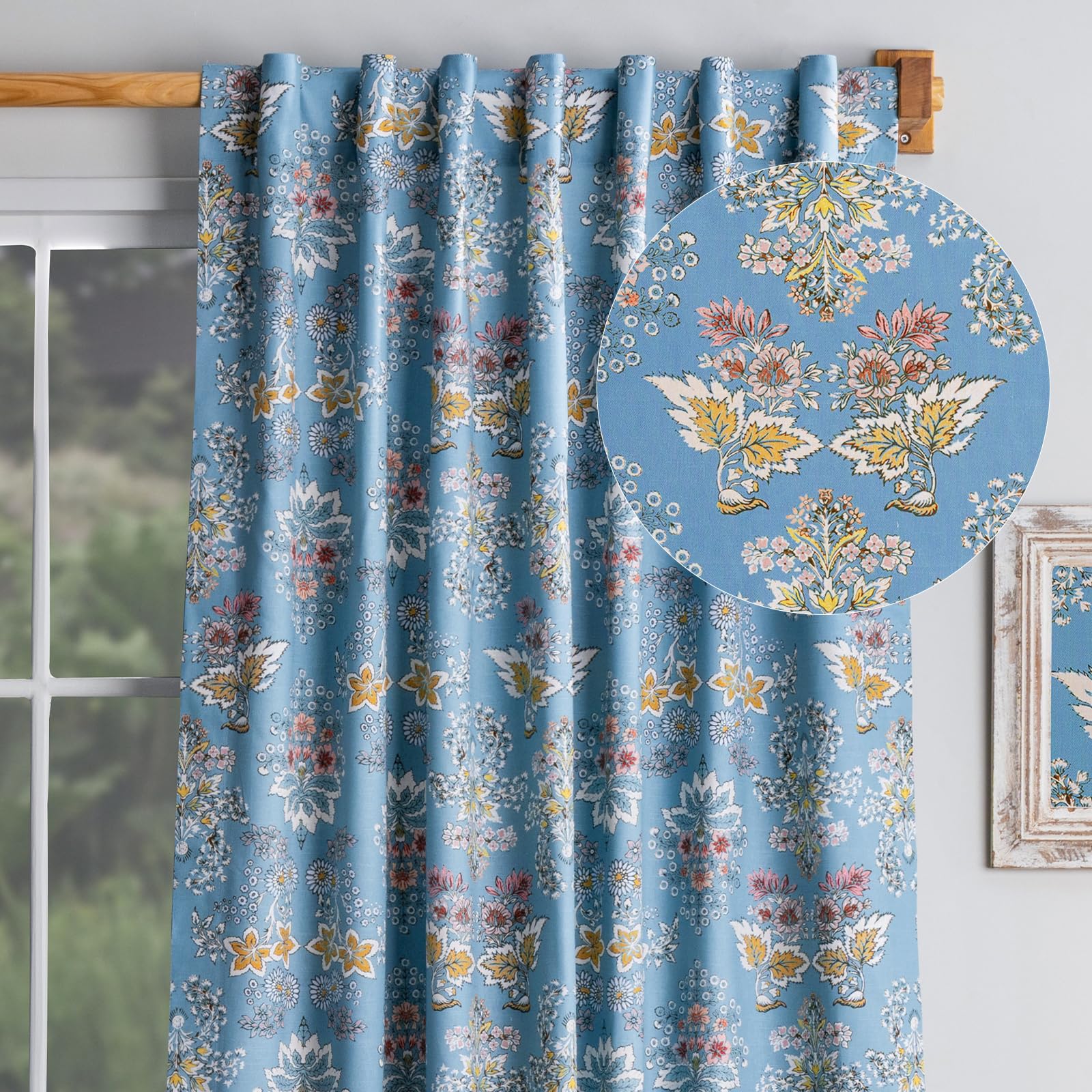 Maison d' Hermine Curtains for Living Room 100% Cotton 108 inch Length One Panel Light Filtering Curtains for Bedroom Windows with Rod and Loop Pockets Drapes (Marquise Blue, 50" W x 108" L)