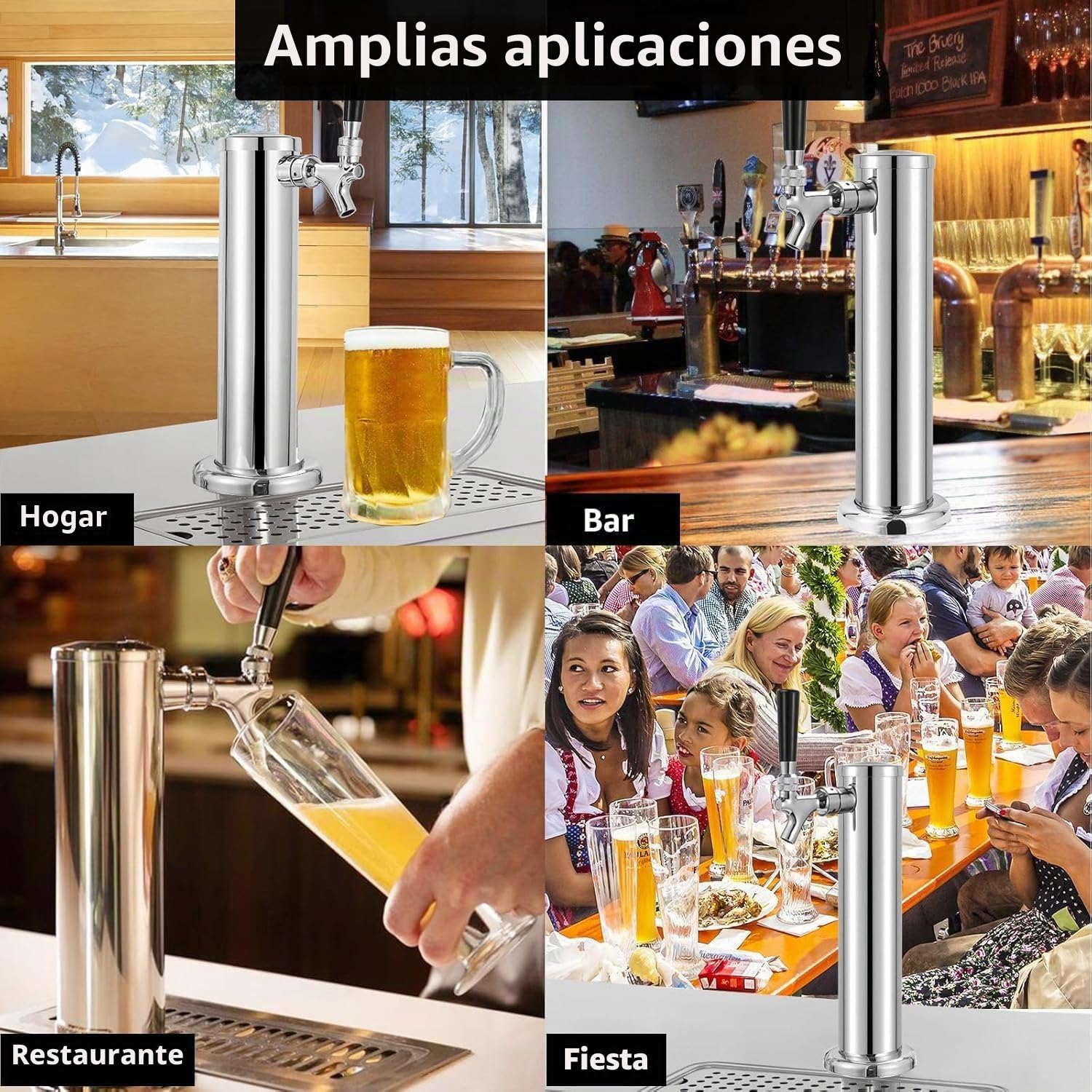 Torre de Barril de Cerveza de Acero Inoxidable, Dispensador de Cerveza de unGrifo, Equipo de Elaboración de Cerveza, Accesorios de Preparación Aptos para Bares de Cocina,