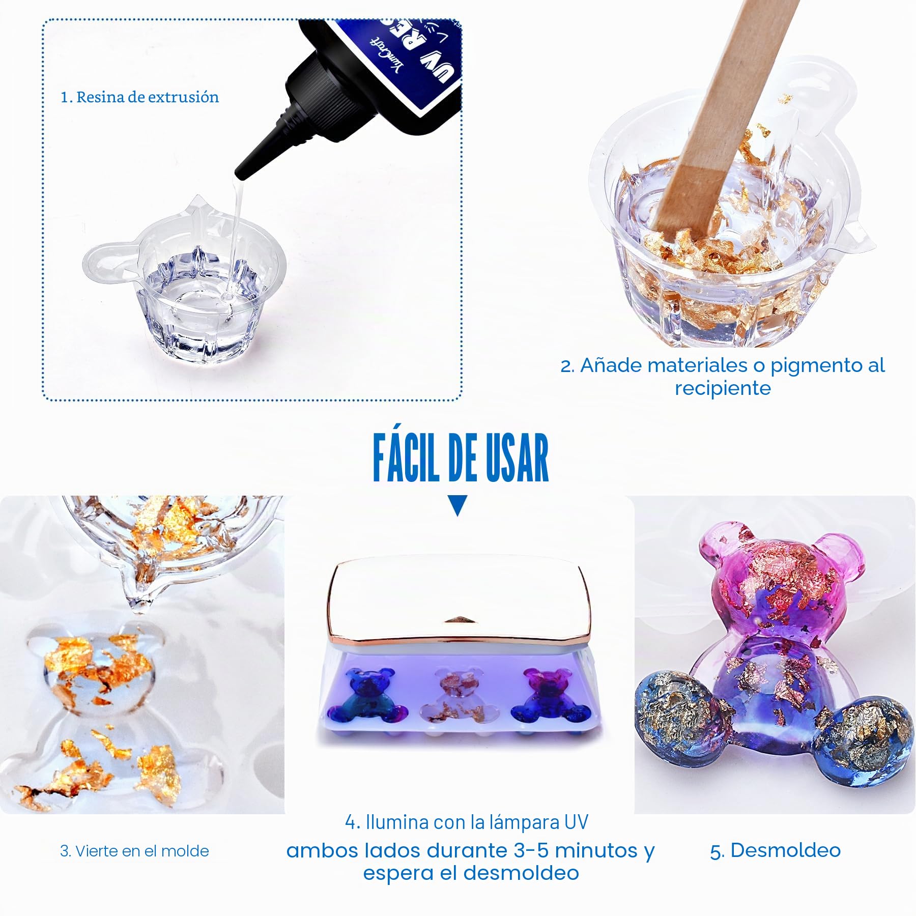 Resina UV – 2000 g de resina UV transparente de secado rápido adhesivo UV para fabricación de joyas, moldes de resina, manualidades – Bajo olor, sin burbujas, resina epoxi dura UV para bricolaje