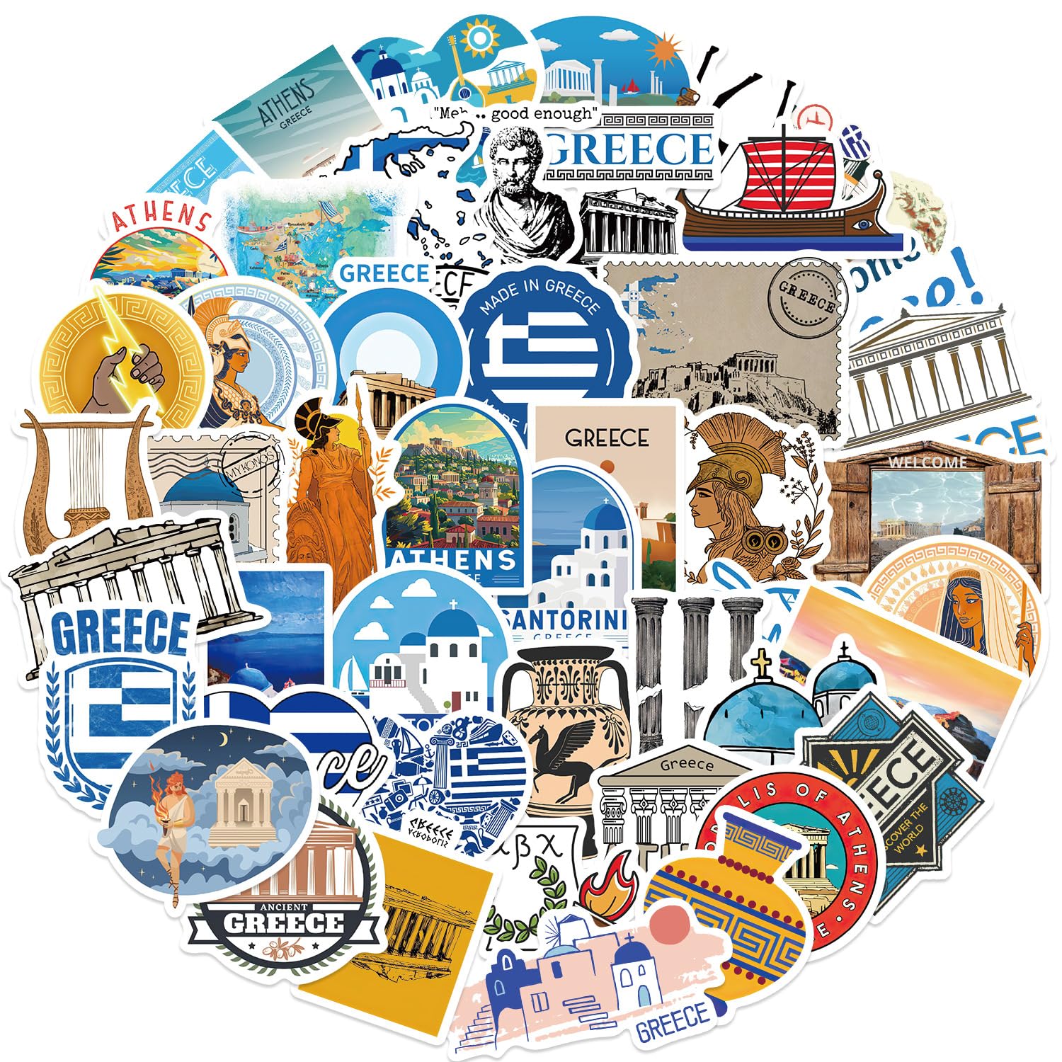 Greece Stickers for Laptop (50 PCS),Gift for Children Teens Adults Girl Boys,Waterproof Stickers for Water Bottle,Greece Vinyl Stickers for Scrapbook,Skateboard,Bike,Phone,Dairy