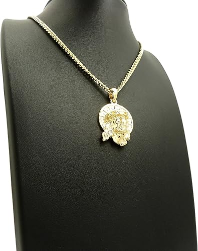 Miniatura 7 de Fashion 21 Halo Jesus Face - Colgante de 24 pulgadas, caja, cuerda, collar de cadena cubana en tono dorado