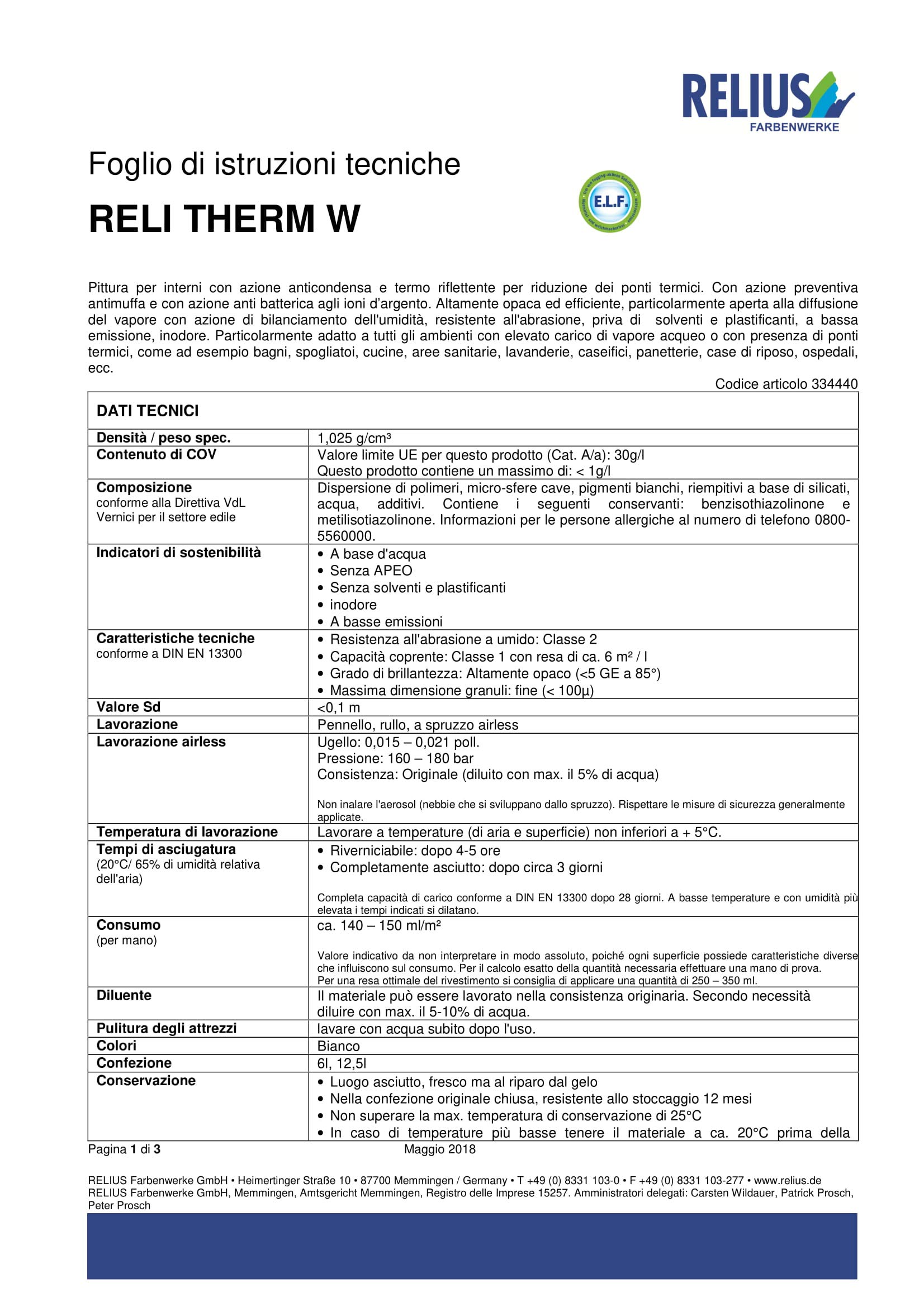 RELIUS RELI THERM W 6 LT TERMO PITTURA ANTI CONDENSA ANTI BATTERICA IONI D'ARGENTO