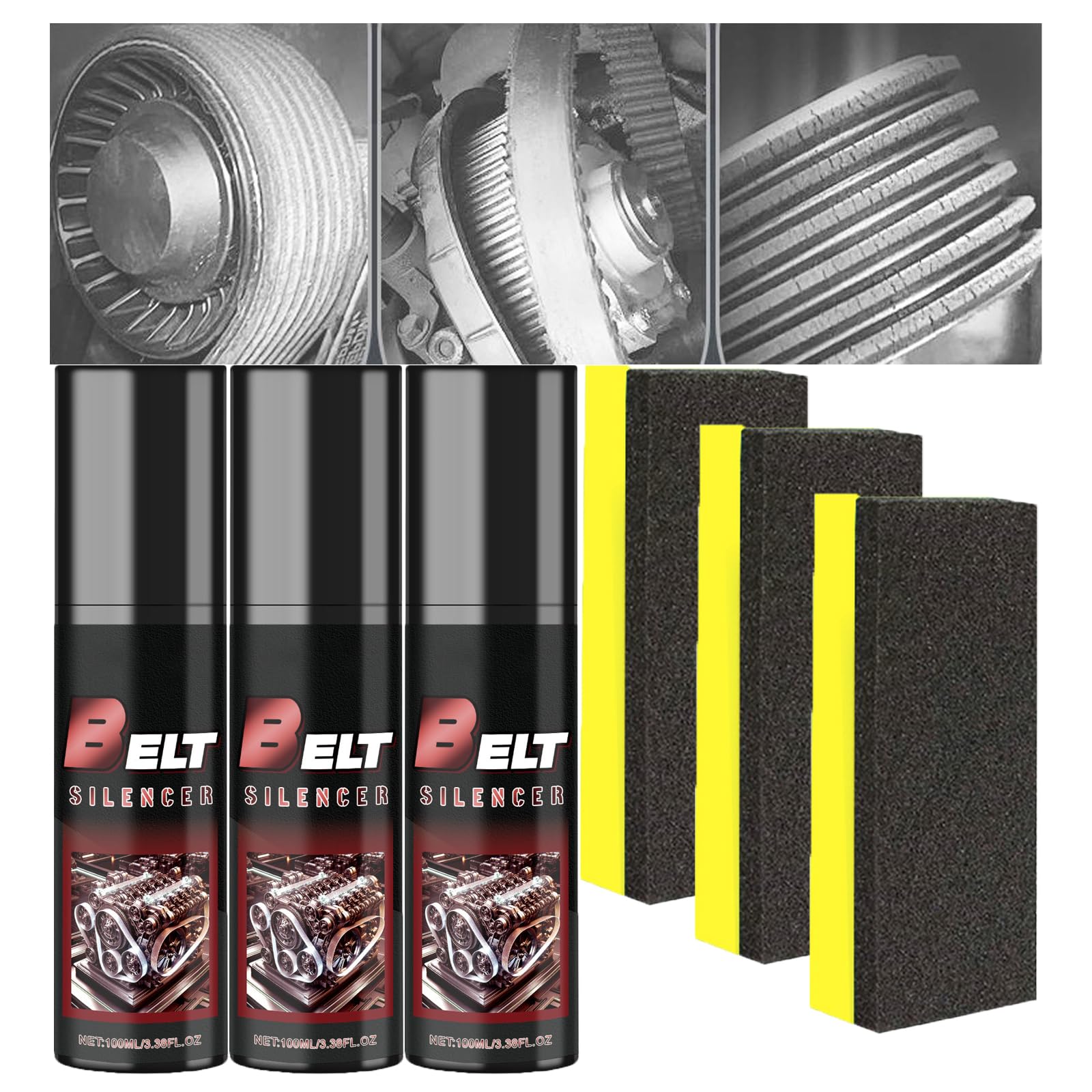 XIRUJNFD 3.38fl.oz (100ml) Belt Dressing Spray Automotive, Long-Lasting Anti-Slip Timing &amp; Drive Belts, Restores Grip &amp; Extends Belt Life, Quick-Dry Belt Dressing Noise Lubrication (3 Set)
