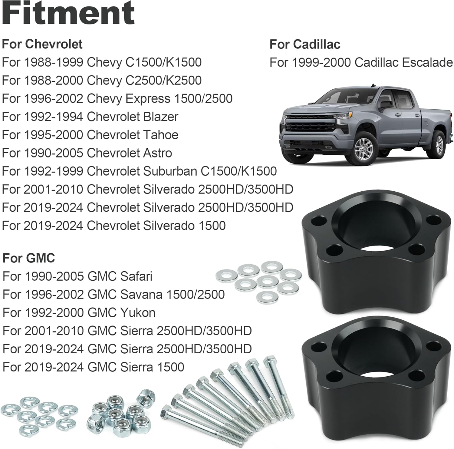 2" Suspension UCA Ball Joint Spacers Front Upper Control Arm Leveling Kit Compatible with K6292 6292 For Chevrolet Silverado 1500 2500 3500 GMC Sierra Yukon Black
