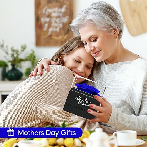 Miniatura 7 de ASELFAD Flores preservadas, rosa azul real con brújula, regalos de rosa para el día de la madre, día de San Valentín, Navidad, aniversario, regalos