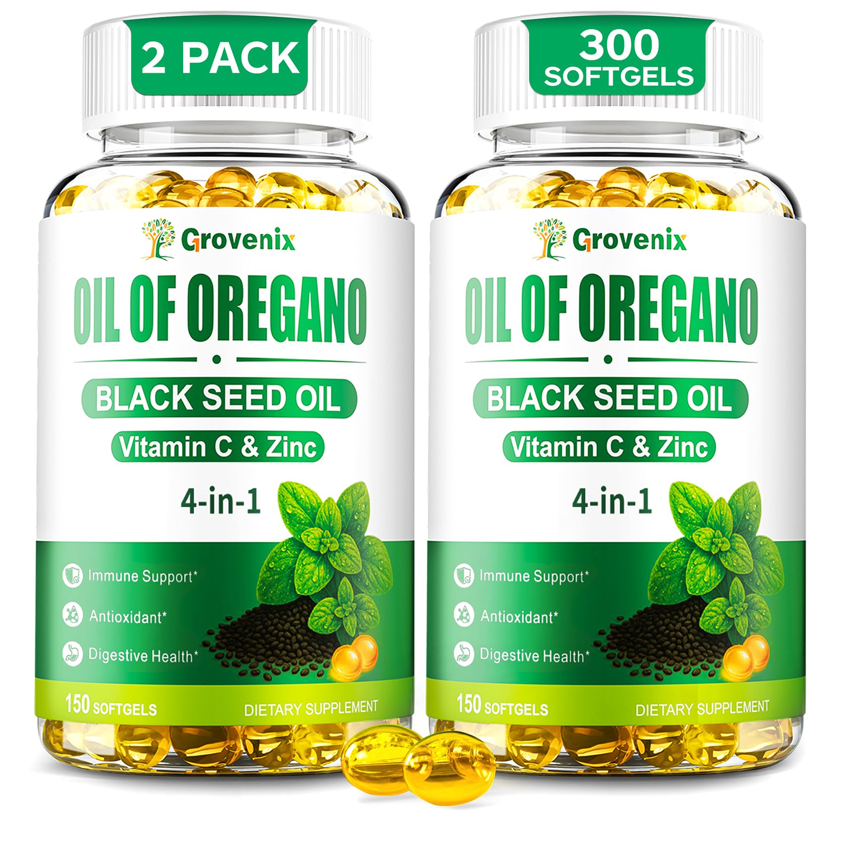 Oil of Oregano with Black Seed Oil, Organic,300 Softgels 300 Count (Pack of 1)