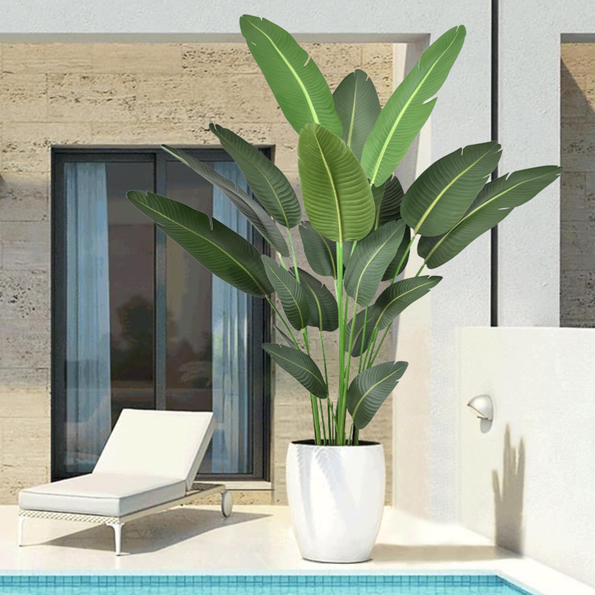 Roselywed Artificial Bird of Paradise Tree 7FT with 19 Leaves Realistic Thick Banana Leaf Tall Large Faux Tropical Plant 82 Inch Black Pot for Indoor Home Office Poolside Porch Mall Hotel School Decor