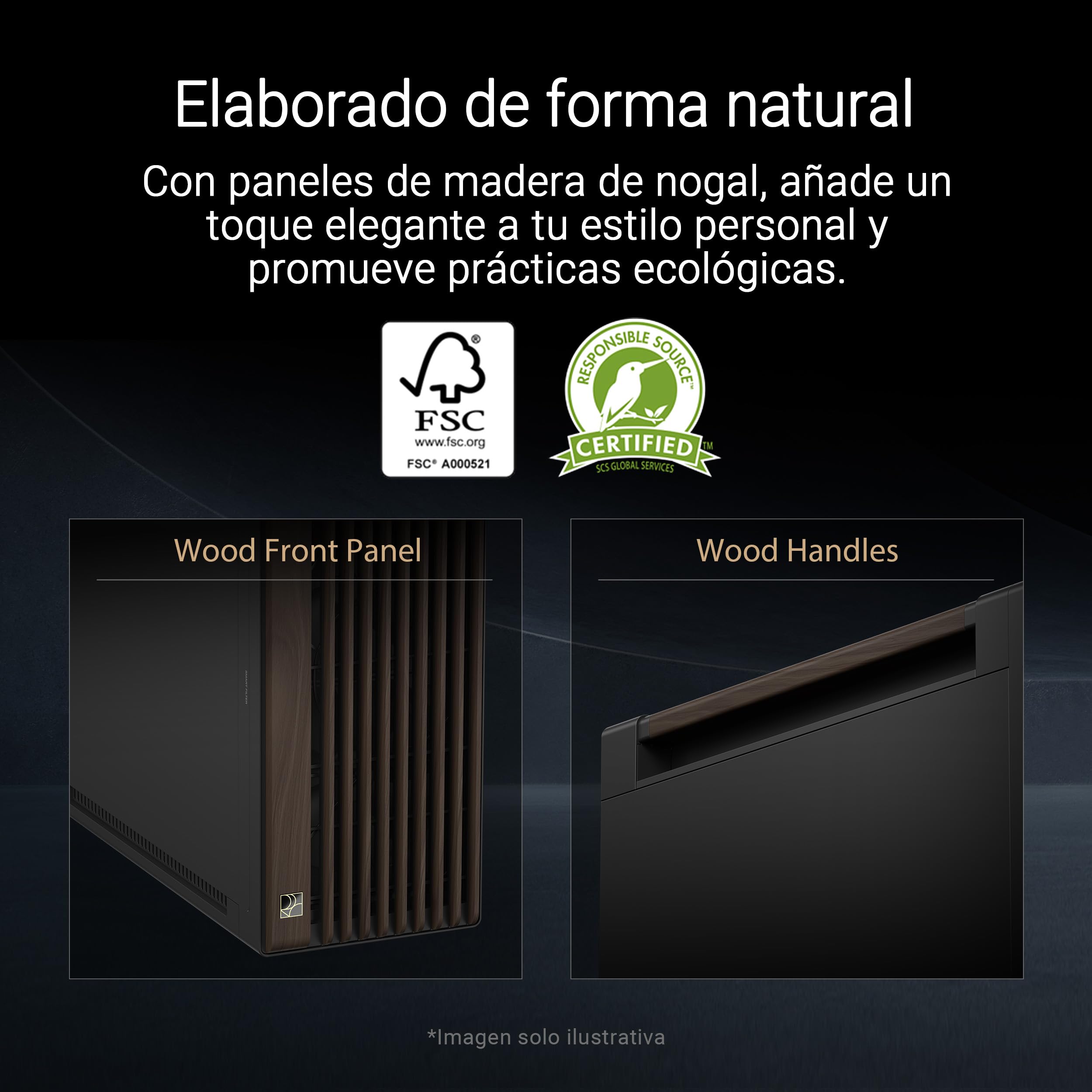 ASUS ProArt PA602 Wood Edition Modern Black - Chasis E-ATX con Panel de Cristal Templado, Compatible con GPU de hasta 440 mm y radiadores de 420 mm, Ventiladores de 140 mm y de 200 mm preinstalados - 2
