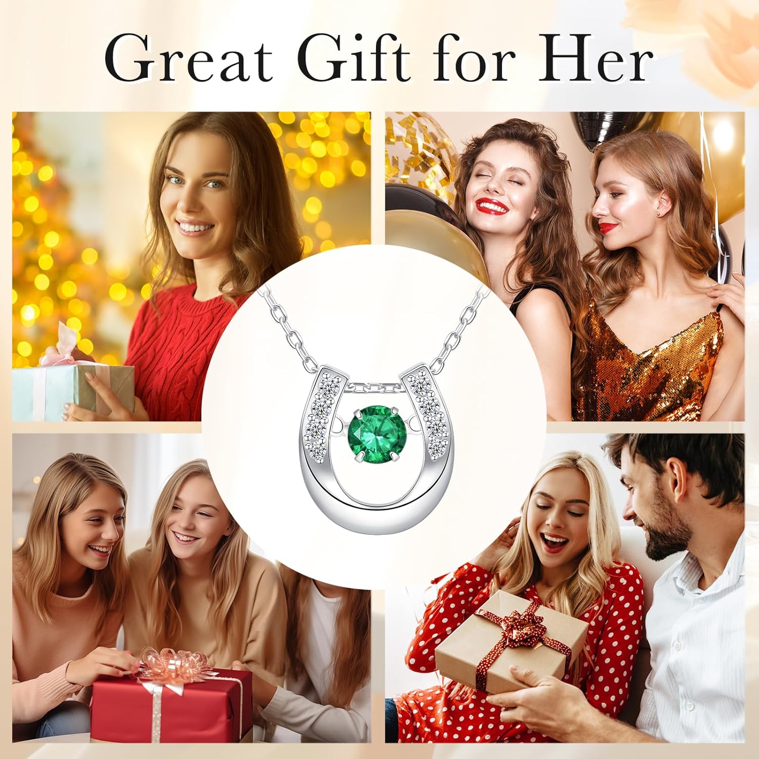 925 Sterling Silver Birthstone Horseshoe Necklace Dacing CZ Cute U Lucky Pendant Horse Jewelry for Women - Image 6