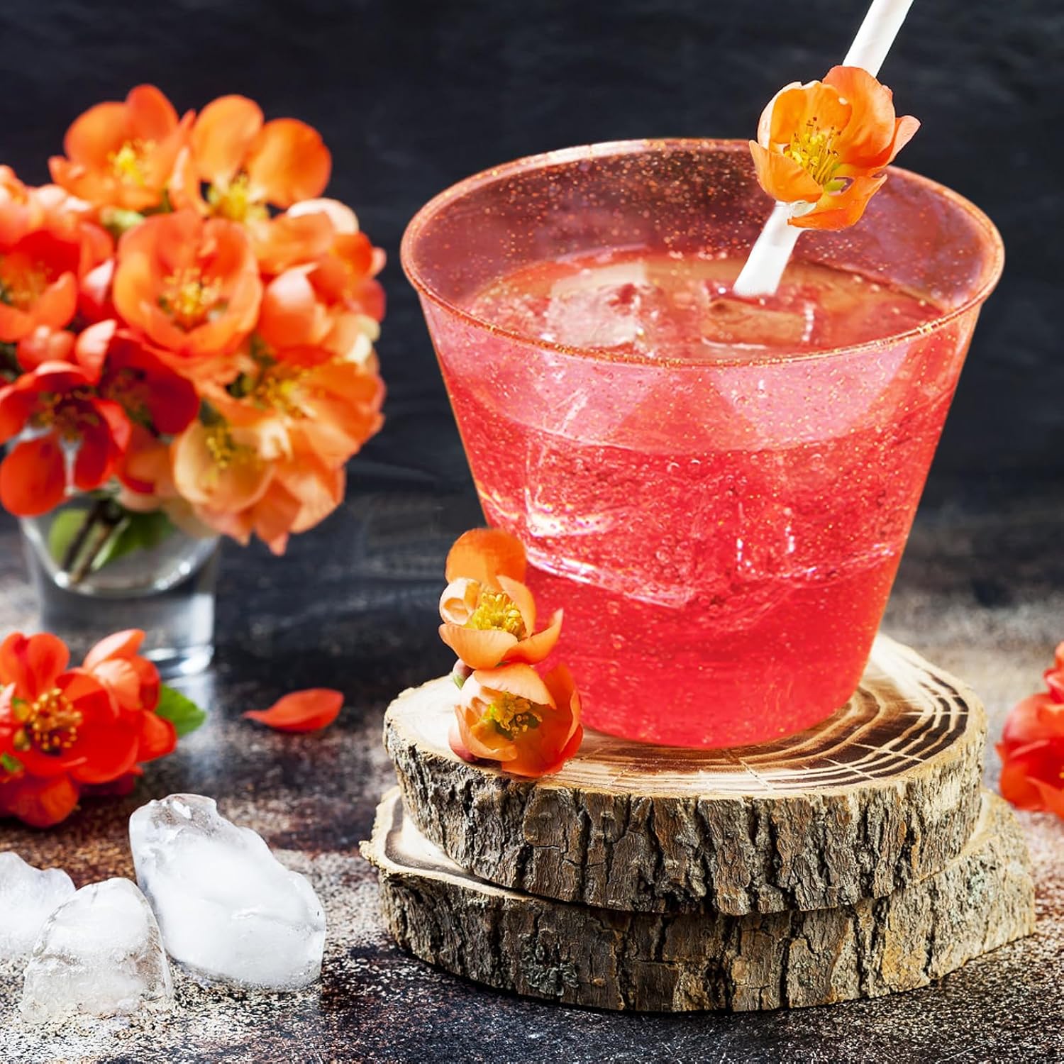 9oz Red Glitter Cups Disposable Wine Glasses Fancy Party Cups Clear Plastic Tumblers for Dessert, Drinking, Wedding, Party & Cocktail (25) - Image 6