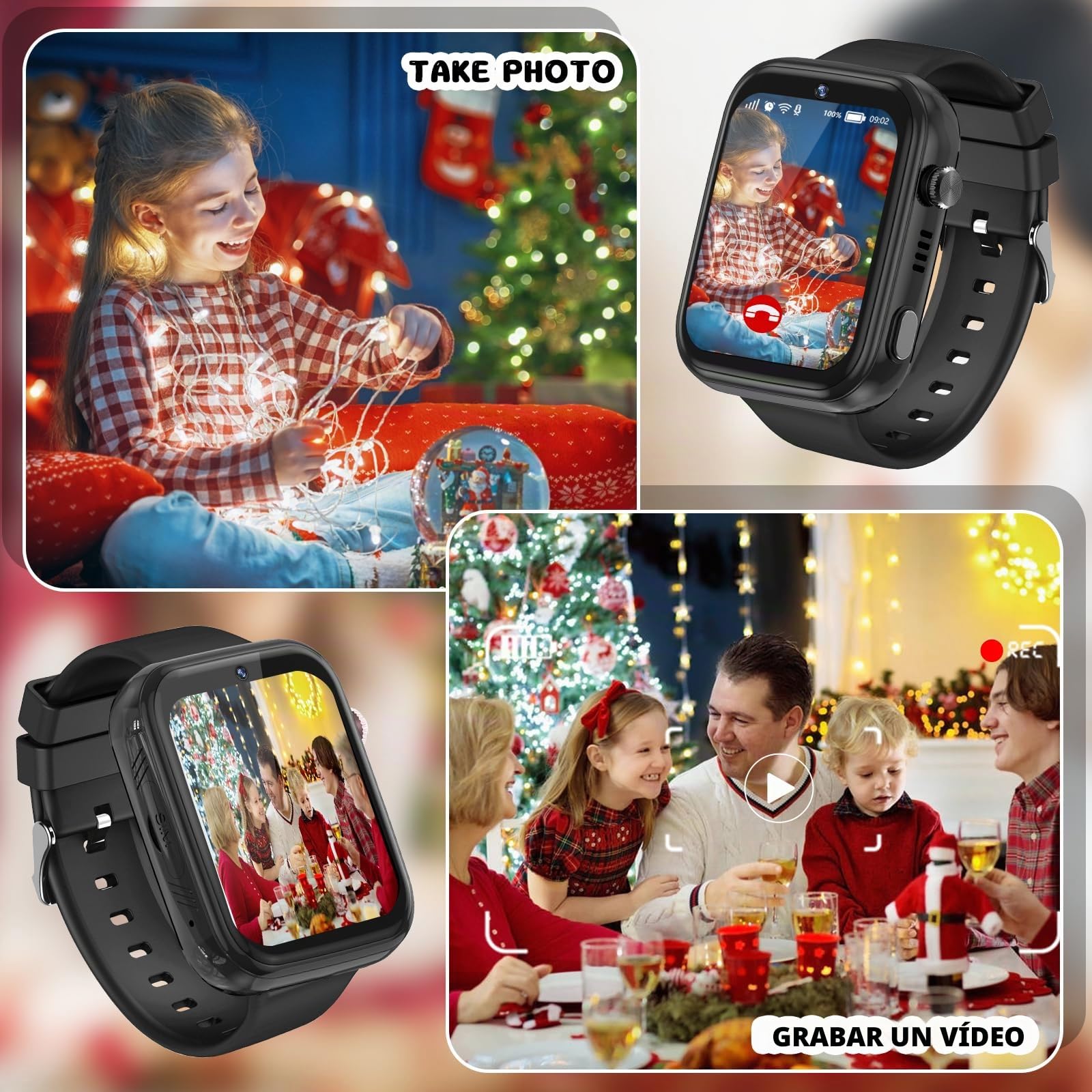 OKYUK Reloj Inteligente 4G para Niños con Botón de Llamada de Emergencia SOS, Alternativa al Teléfono Celular para Edades 3-12 Años (Negro)