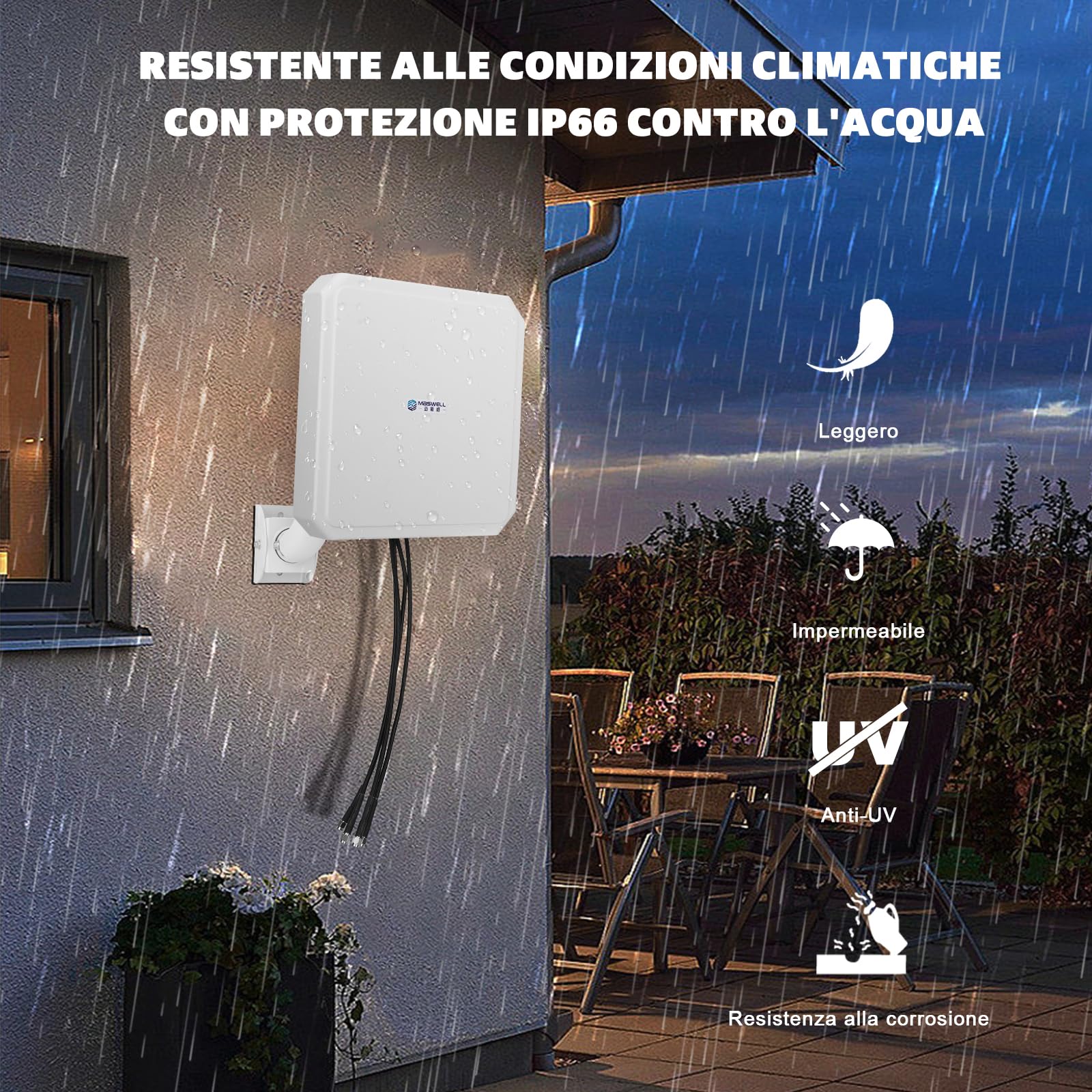 Maswell Antenna 5G 4X4 MIMO da esterno, antenna direzionale 10dBi Antenna esterna esterna per FRITZBox,5G NR Router Gateway | Banda larga 600-8000 MHz (set completo)