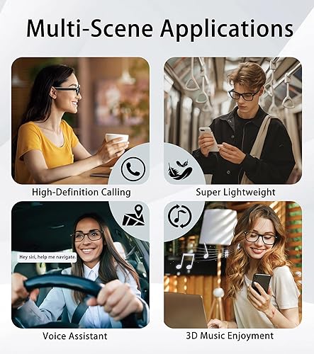 Miniatura 7 de Lentes inteligentes, gafas de audio Bluetooth para mujeres y hombres, micrófono y altavoces estéreo dual de oreja abierta integrados, lentes de sol