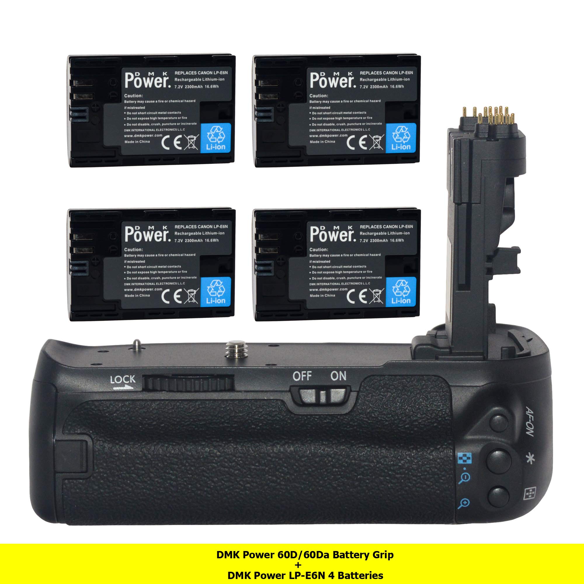 DMK POWERBG-E9 Replacement Vertical Battery Grip + 4 LP E6 Batteries Compatible with Canon EOS 60D EOS 60DA Digital SLR Camera