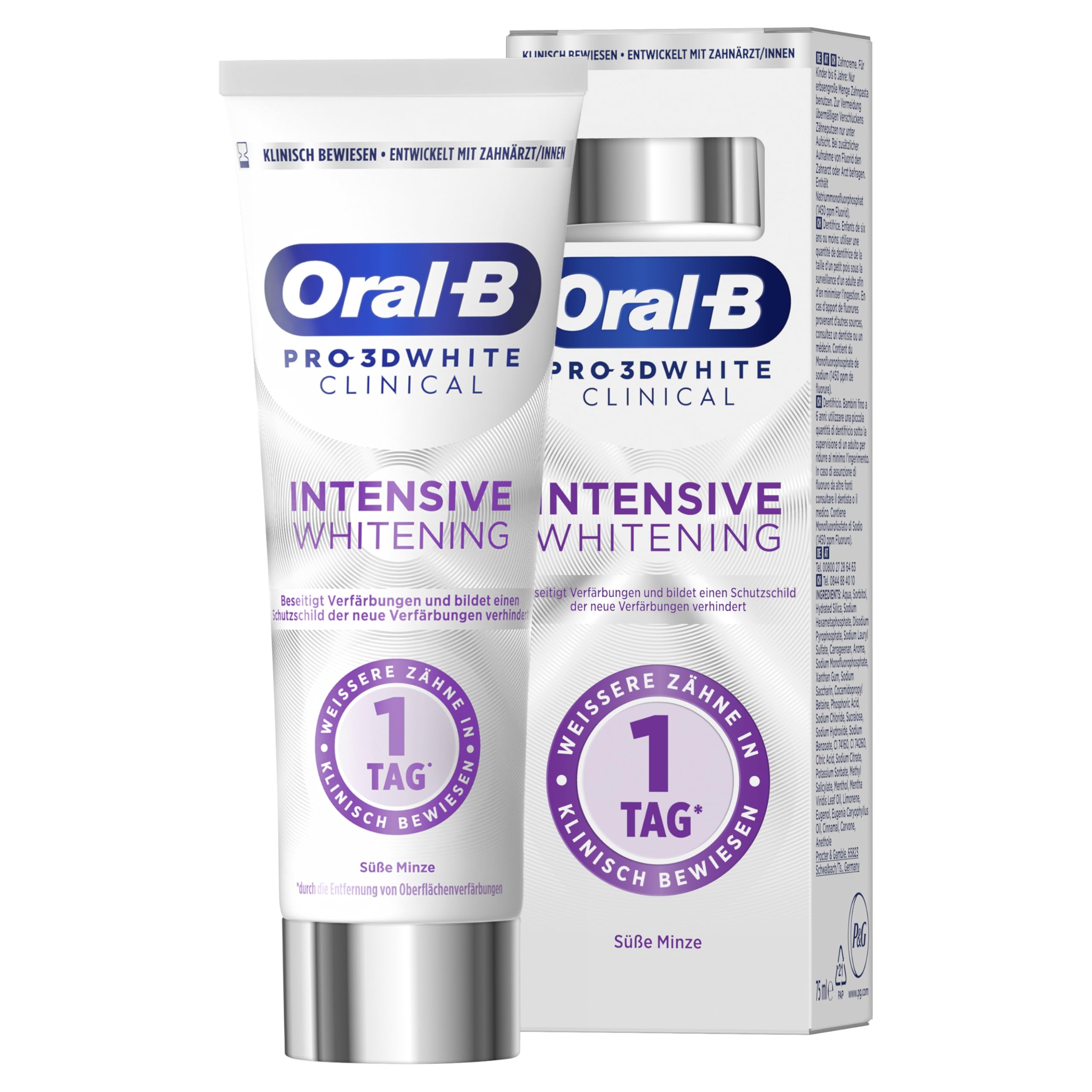 Oral-B Zahnpasta Pro 3D White Clinical Intensive Whitening – 75 ml, Süße Minze