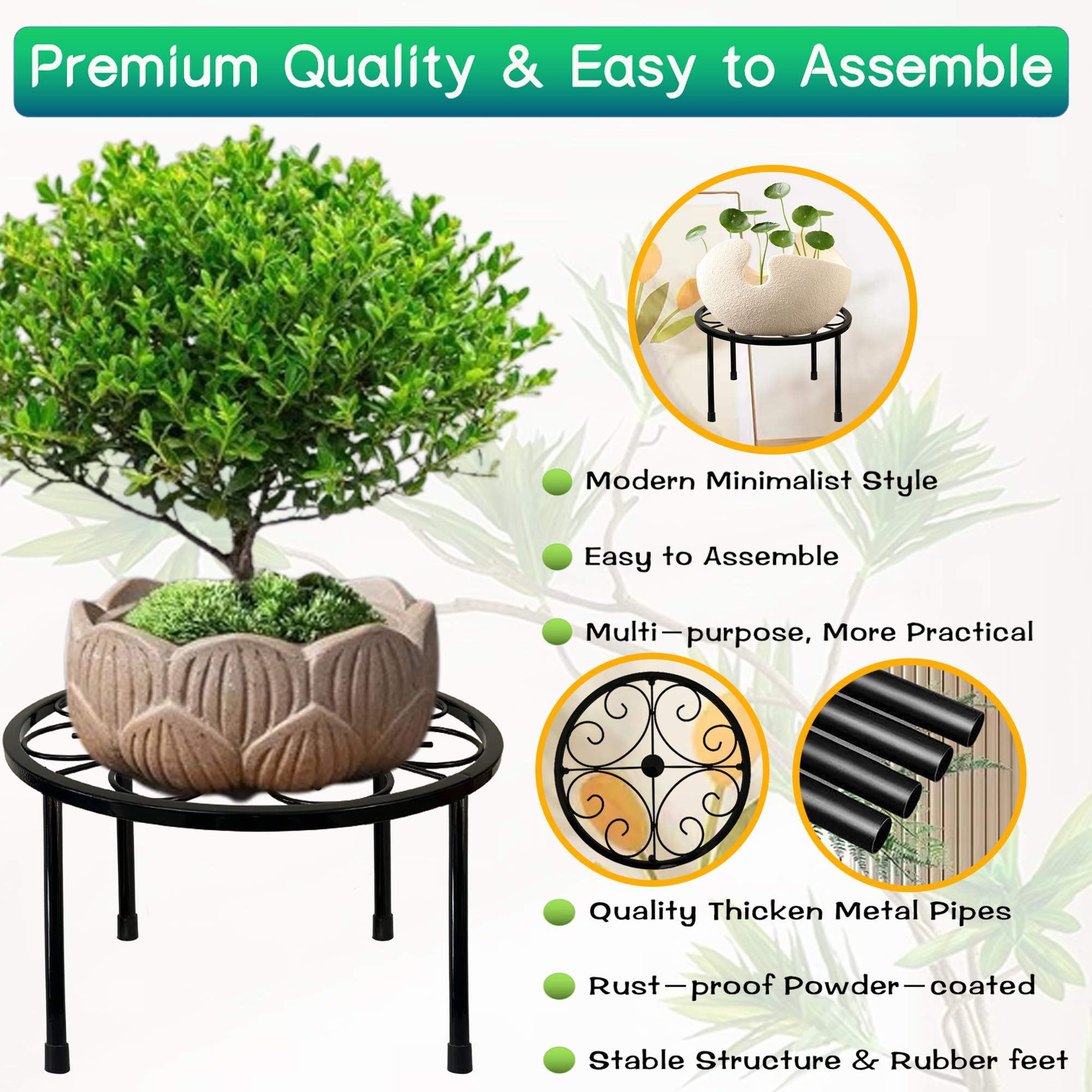 ZEECER Plant Stand Indoor Outdoor Set of 2, Retro Design 10'' Round Metal Plant Rack, Rust-proof Coated - Image 2