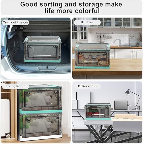 Miniatura 4 de FCCABIN Contenedores de almacenamiento apilables con tapas, 12.6 galones  50 cuartos de galón plegables con ruedas y diseño de puertas de tres