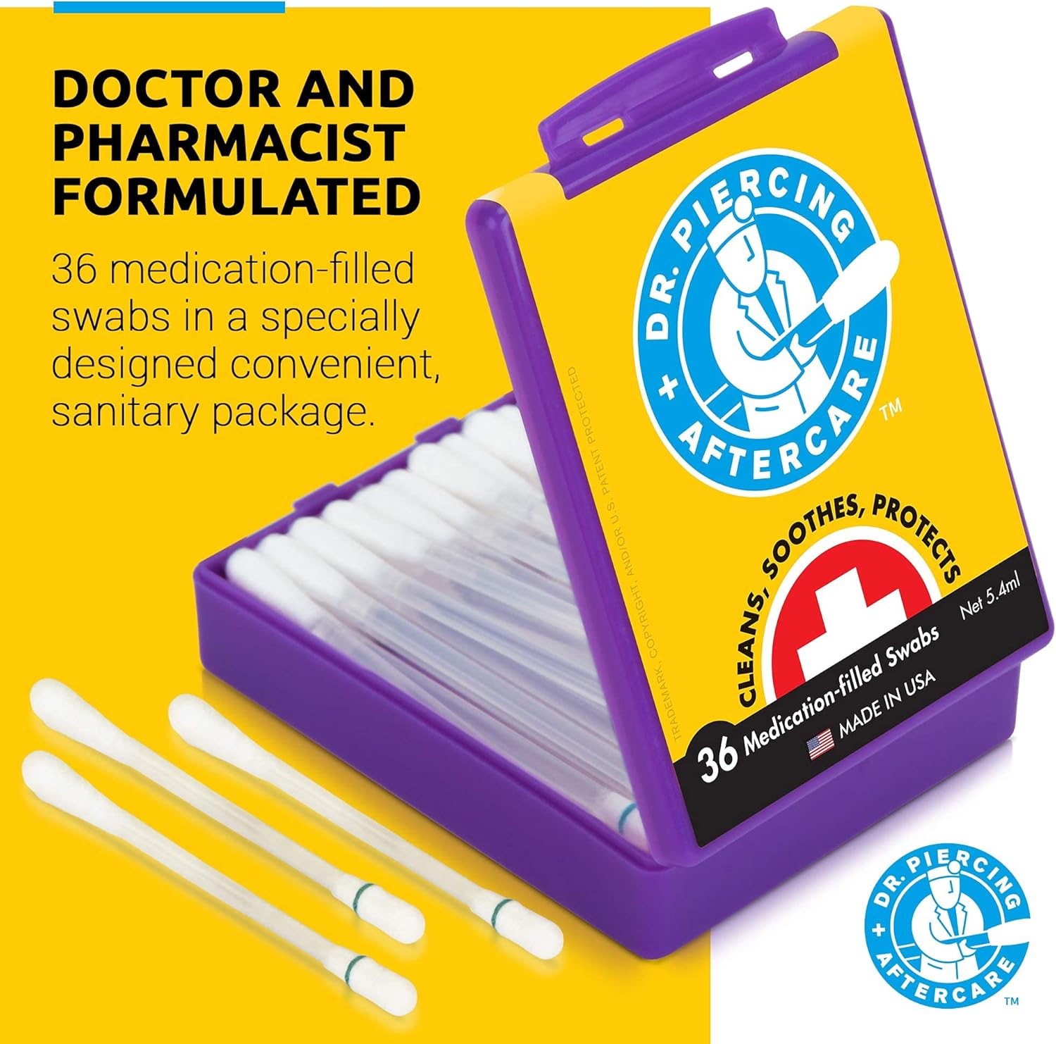 Dr. Piercing Aftercare Swabs - Saline Solution for Piercings - Earring Nose Belly Ear Piercing Cleaner - Saline Wound Wash, Ear Hole Cleaner - Keloid Bump Removal Treatment, 36 swabs (1-Pack) : Beauty & Personal Care