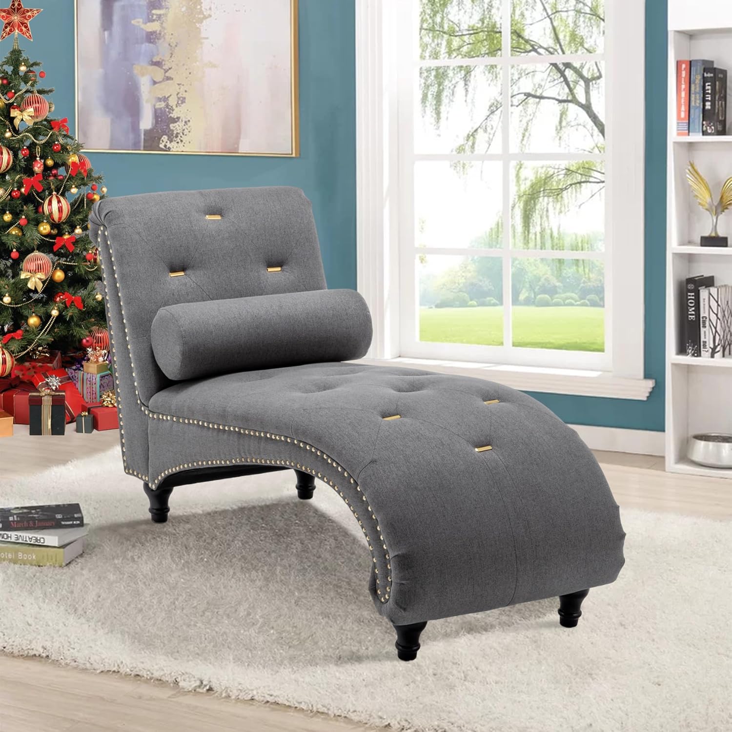 ALISH Chaise Lounge Indoor Upholstered Chaise Lounge Chair Modern Recliner Sofa Sleeper Sofa for Living Room, Bedroom Gray