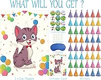 Vista 3 de Morcheiong Pin The Tail on The Cat - Juego de fiesta de cumpleaños con 48 sombreros, suministros de fiesta de cumpleaños con temática de gatos