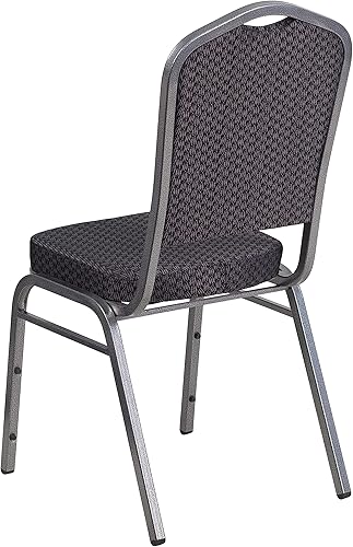 Vista 7 de EMMA + OLIVER Crown Back Banquet Chair, Black Patterned Fabric/Silver Vein Frame Tela estampada negra/marco de vena plateada