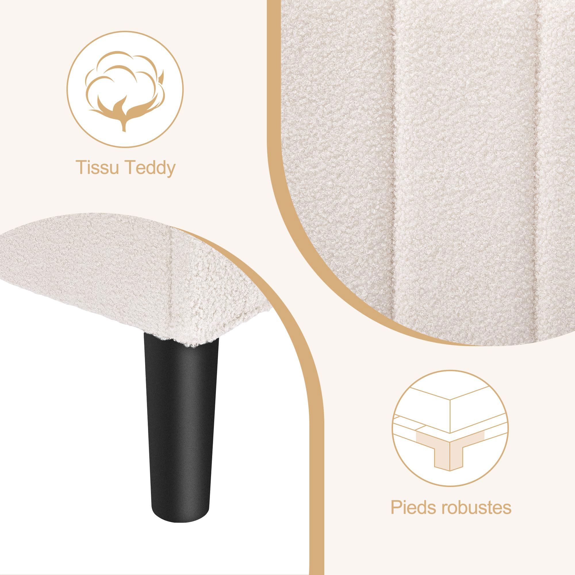 VECELO Doppio imbottito, 140 x 190 cm, supporto a doghe in legno solido, tessuto Teddy, facile da montare, senza rumore, non necessita di rete, beige