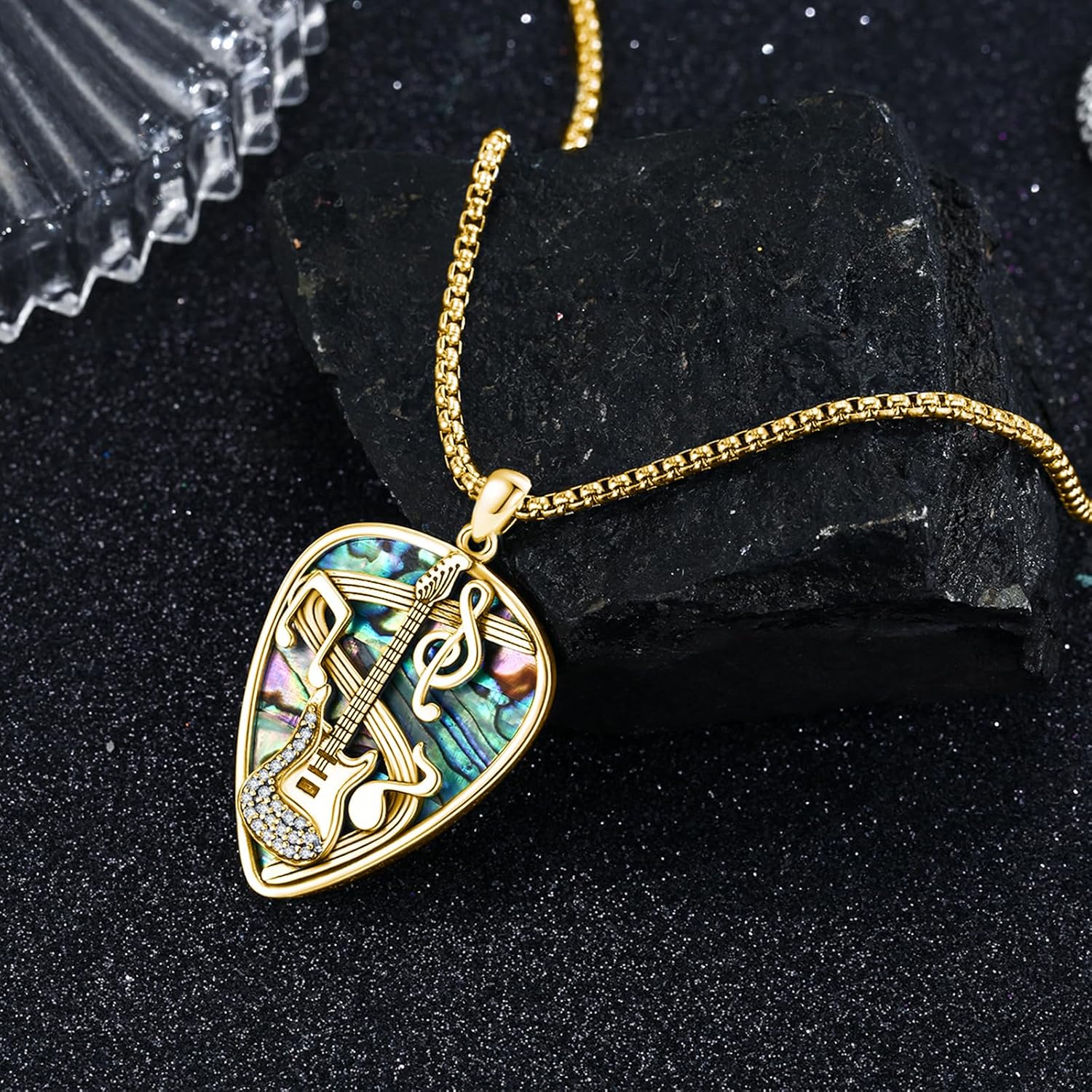 Guitar Pick Necklace 925 Sterling Silver Guitar Pick Pendant Soundwave Guitar Pick Pendant with Music Note Jewelry Musicians Gift for Women Men Guitar Lover - Image 2