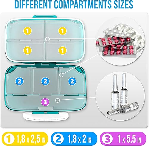 Miniatura 6 de Organizador de píldoras hermético, dispensador de píldoras grande para el hogar, soporte de suplemento de viaje para el hogar, clasificador de