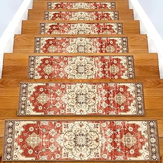 Non-Slip Carpet Stair Treads 15PCS, 8"x30" Peel and Stick Stair Runner for Wooden Steps Indoor, Washable Reusable Adhesive Backing, Pet-Friendly Safety Mats for Kids, Elders, Dogs