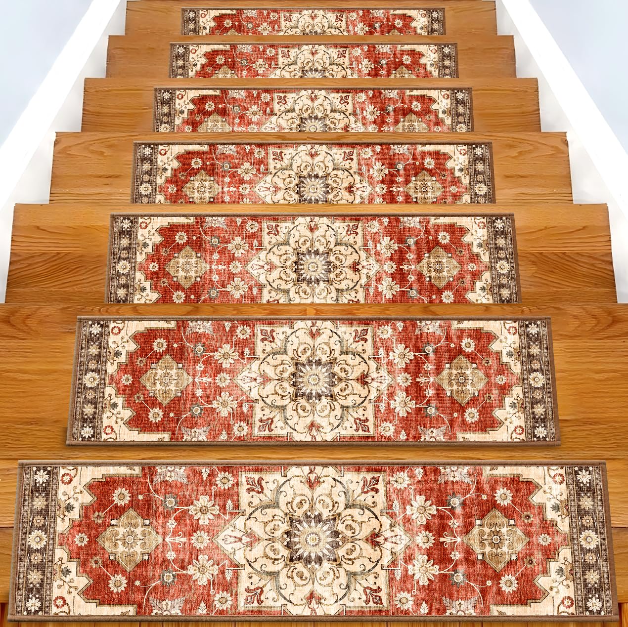 Non-Slip Carpet Stair Treads 15PCS, 8"x30" Peel and Stick Stair Runner for Wooden Steps Indoor, Washable Reusable Adhesive Backing, Pet-Friendly Safety Mats for Kids, Elders, Dogs