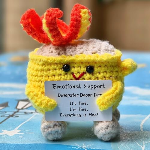 Miniatura 10 de Levvohd Decoración de Contenedor de Basura de Apoyo Emocional Fire, Divertida Muñeca de Ganchillo y Tejido Hecha a Mano, Lindos Accesorios de