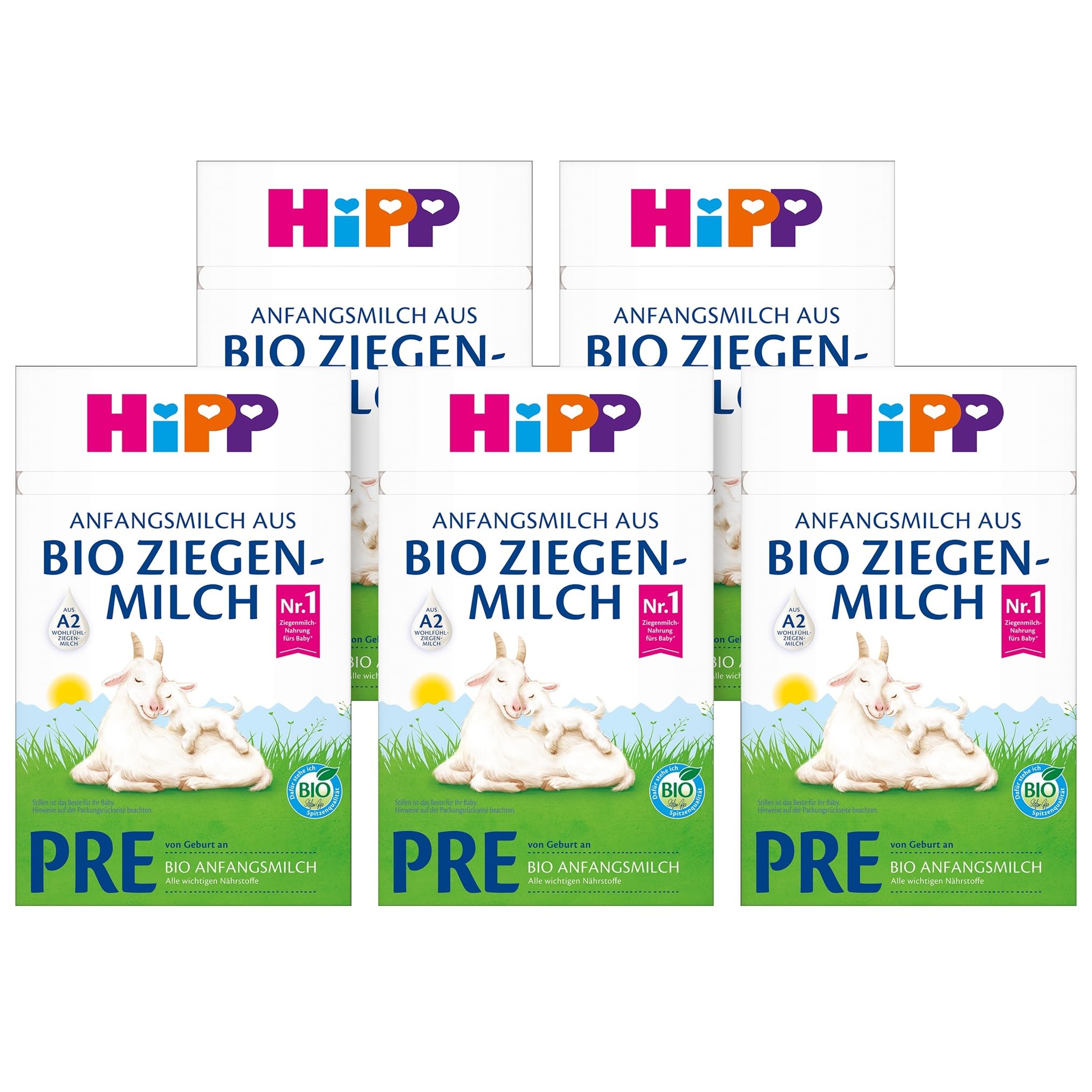 HiPP PRE Anfangsmilch aus Bio Ziegenmilch (5 x 400g), von Geburt an, mit GOS, nur Lactose, A2-beta-Casein, besonders leicht verdaulich