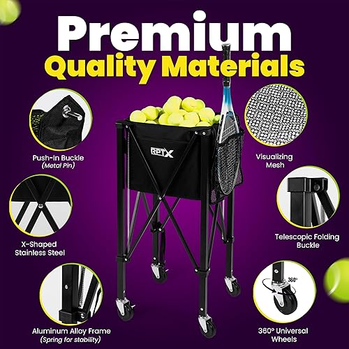 Miniatura 3 de Carrito de pelotas de tenis  Tolva de pelota de pickleball  Capacidad de 150 pelotas  Múltiples bolsillos de almacenamiento  Bolsa de transporte