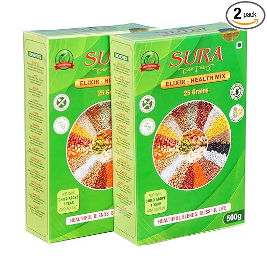 SURA ELIXIR 100% Natural Multigrain Healthmix Powder | Multi Millet Health Drink Powder | Traditionally Made with a Combination of 25 Natural Ingredients Mix Powder (Each-500g) Pack of 2