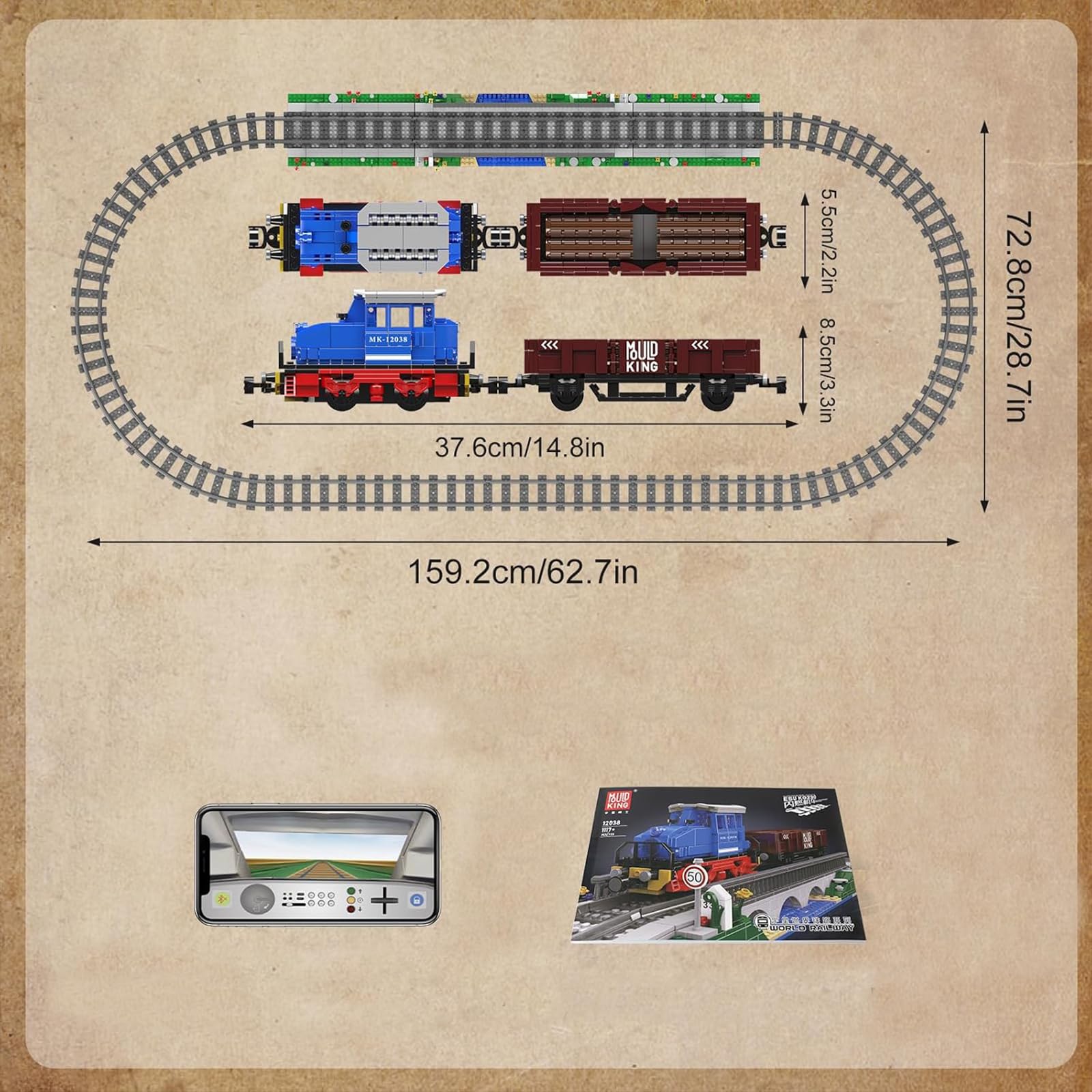 Mould King 12038 MOC Technik Ferngesteuert ESU KG230 Diesel Locomotive Eisenbahnen Zug Bauklötze Set Baukasten 1117 Stück Mit Schienenlieferung Güterwagen APP Technologie Klemmbausteine Bausatz