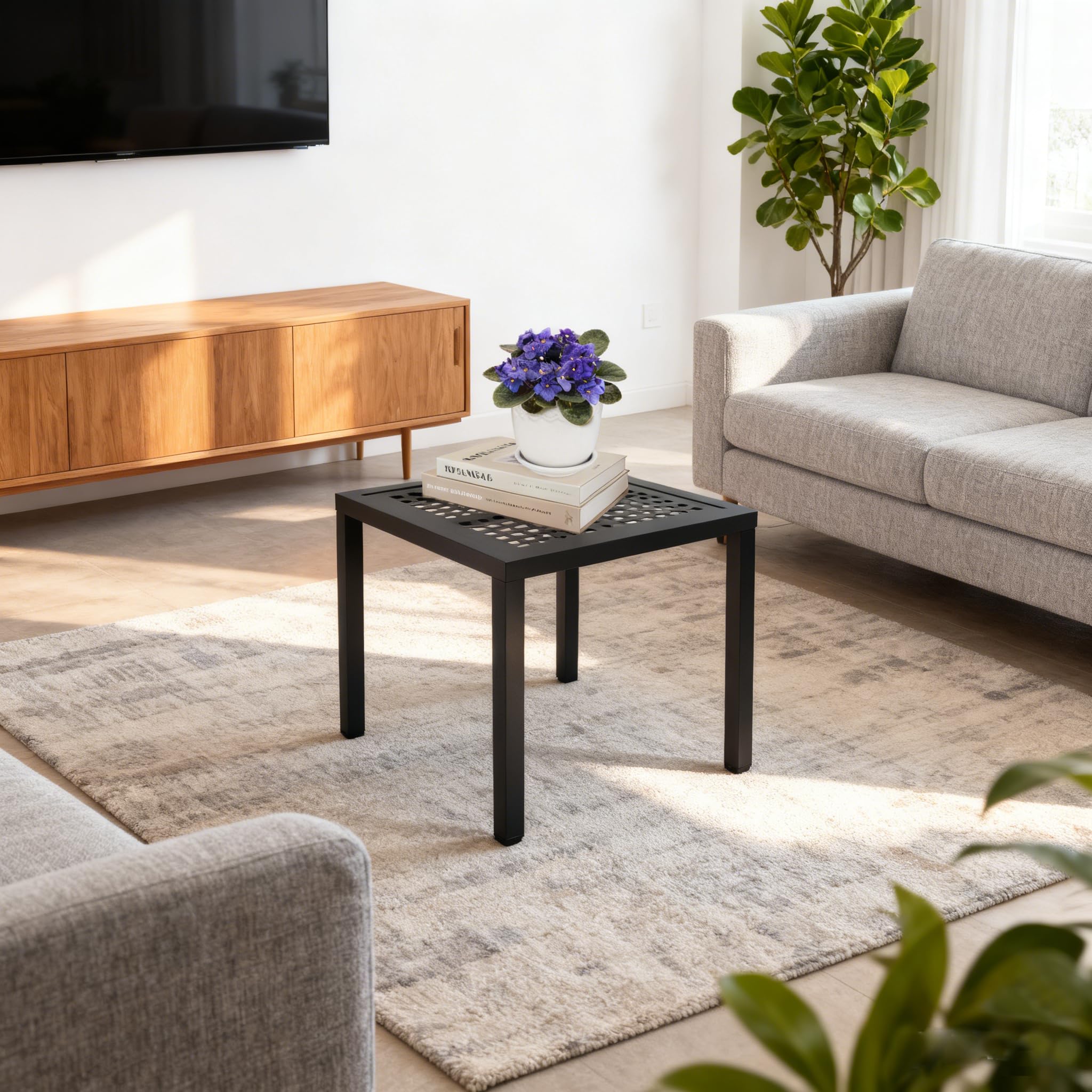 Aluminium Pflanzenständer Leiter, Platzsparend, für Innen und Außen, Terrasse, Balkon, Garten (Schwarz, 45.5*37.5CM)