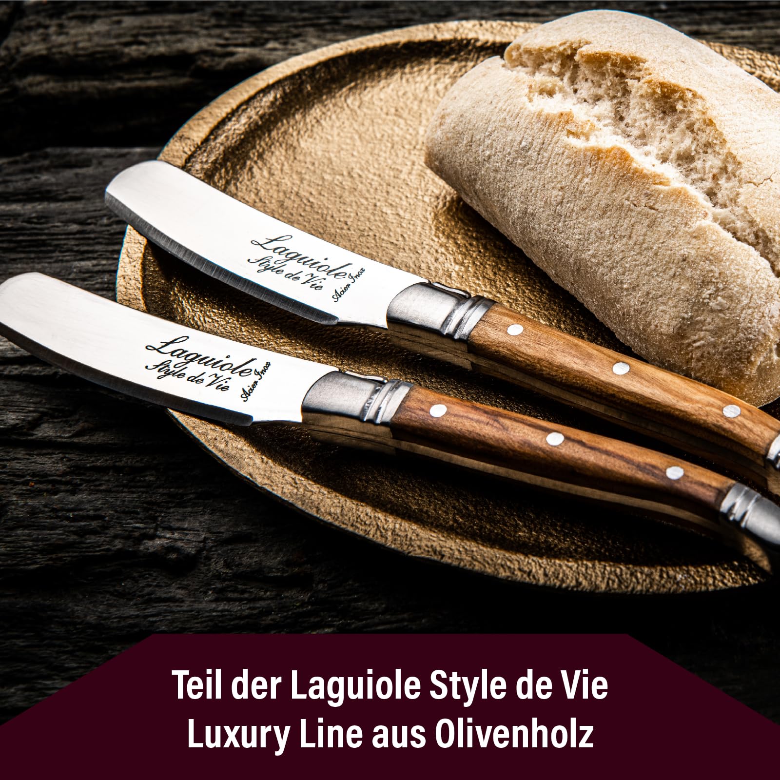 Laguiole Style de Vie Buttermesser Luxury Line, 4-teilig, Olivenholz