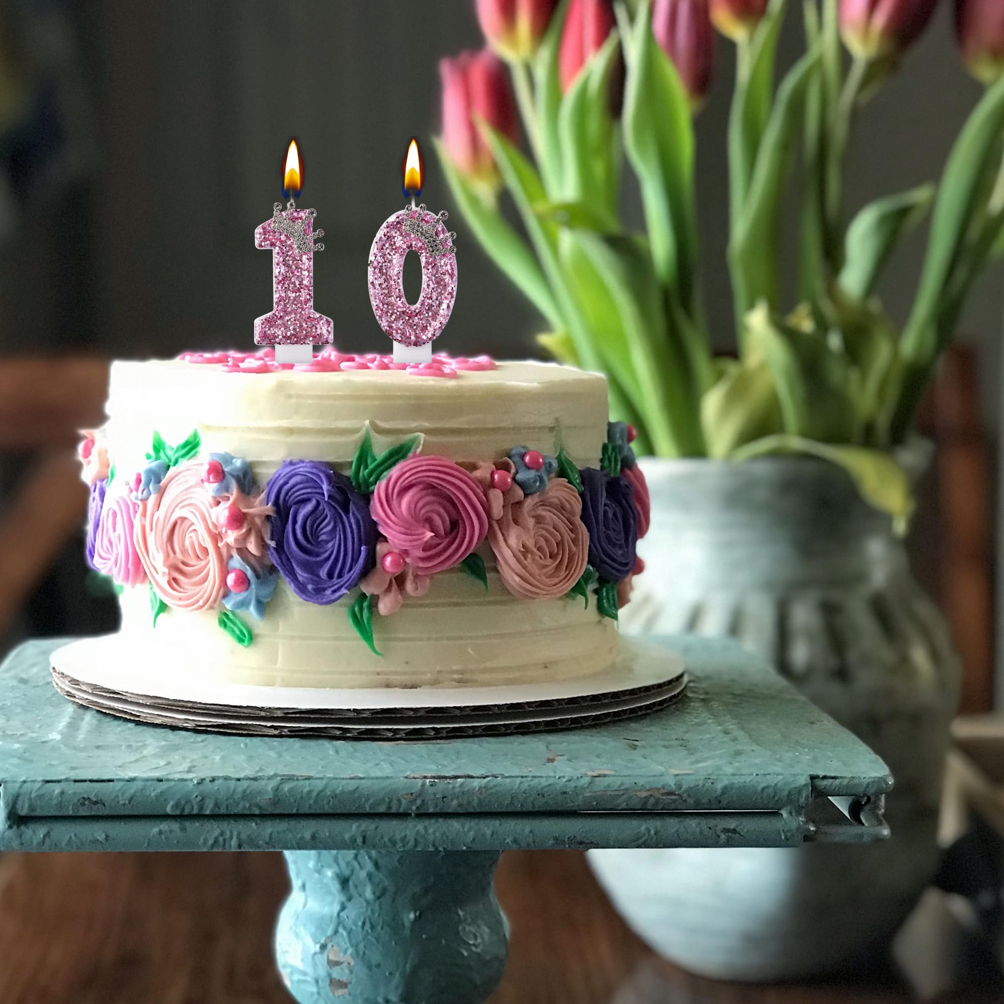10 velas de cumpleaños, velas para tarta de 10 años, color rosa con el número 10, decoraciones para tartas para fiestas, niños y niñas