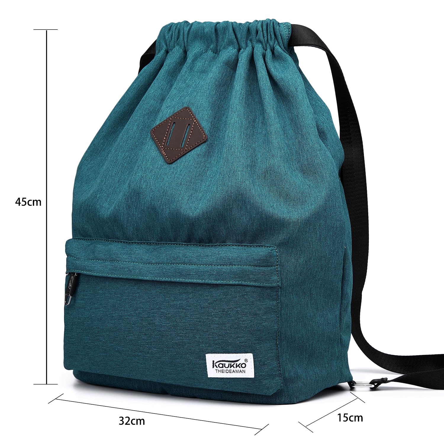 KAUKKO Bolsa de gimnasio de lona con cordón y bolsillo interior, mochila escolar, mochila deportiva de — view 2