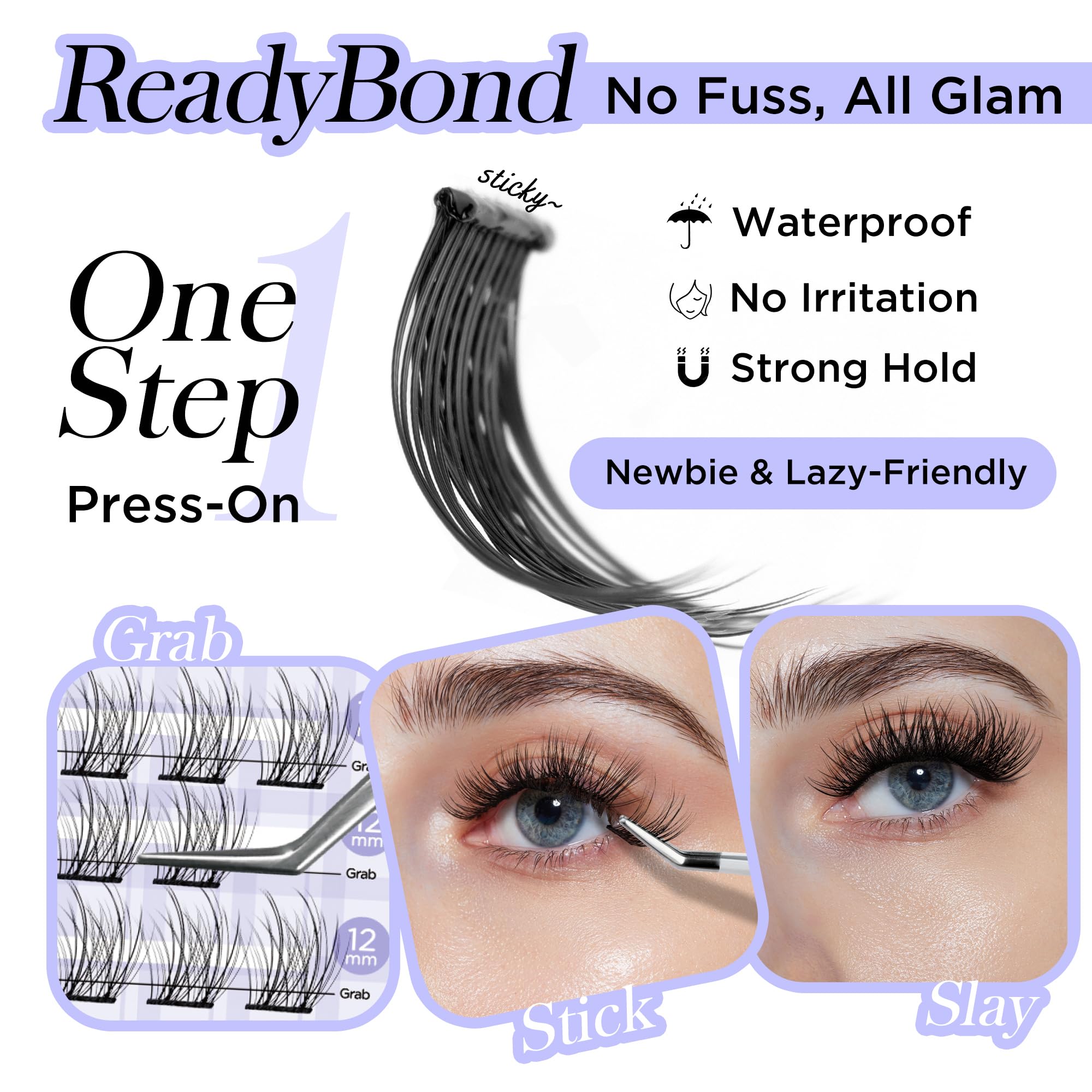 WINKGIGGLE Self Adhesive Eyelashes Clusters, Pre Glued Lashes Cluster With Tweezer Kits Press On Lashes No Glue No Remover Needed Cluster Lashes for Beginners