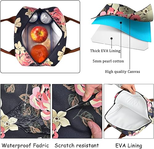 Miniatura 2 de LOKASS Lonchera para mujer, con aislamiento, lindas bolsas de almuerzo para adultos, reutilizable, a prueba de fugas, bolsa enfriadora con correa de