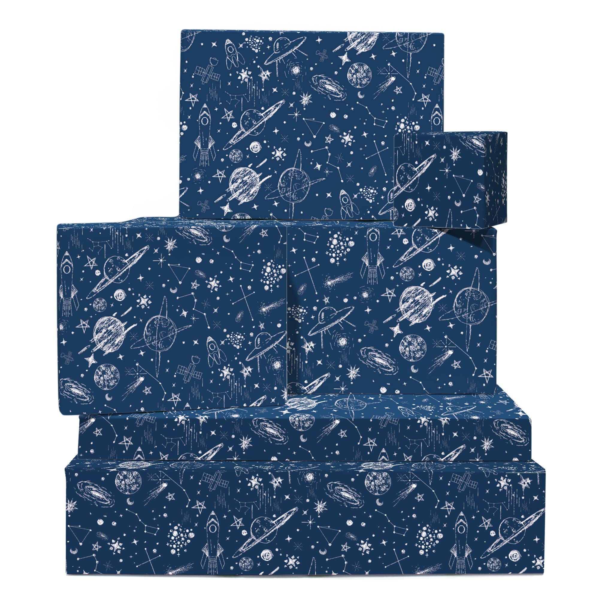 Carta regalo dorata - 6 fogli di carta da regalo celeste - Sole, Luna, Stelle, Costellazioni - Carta da regalo compleanno per ragazze - Fornita con adesivi - Riciclabile - Di Central 23