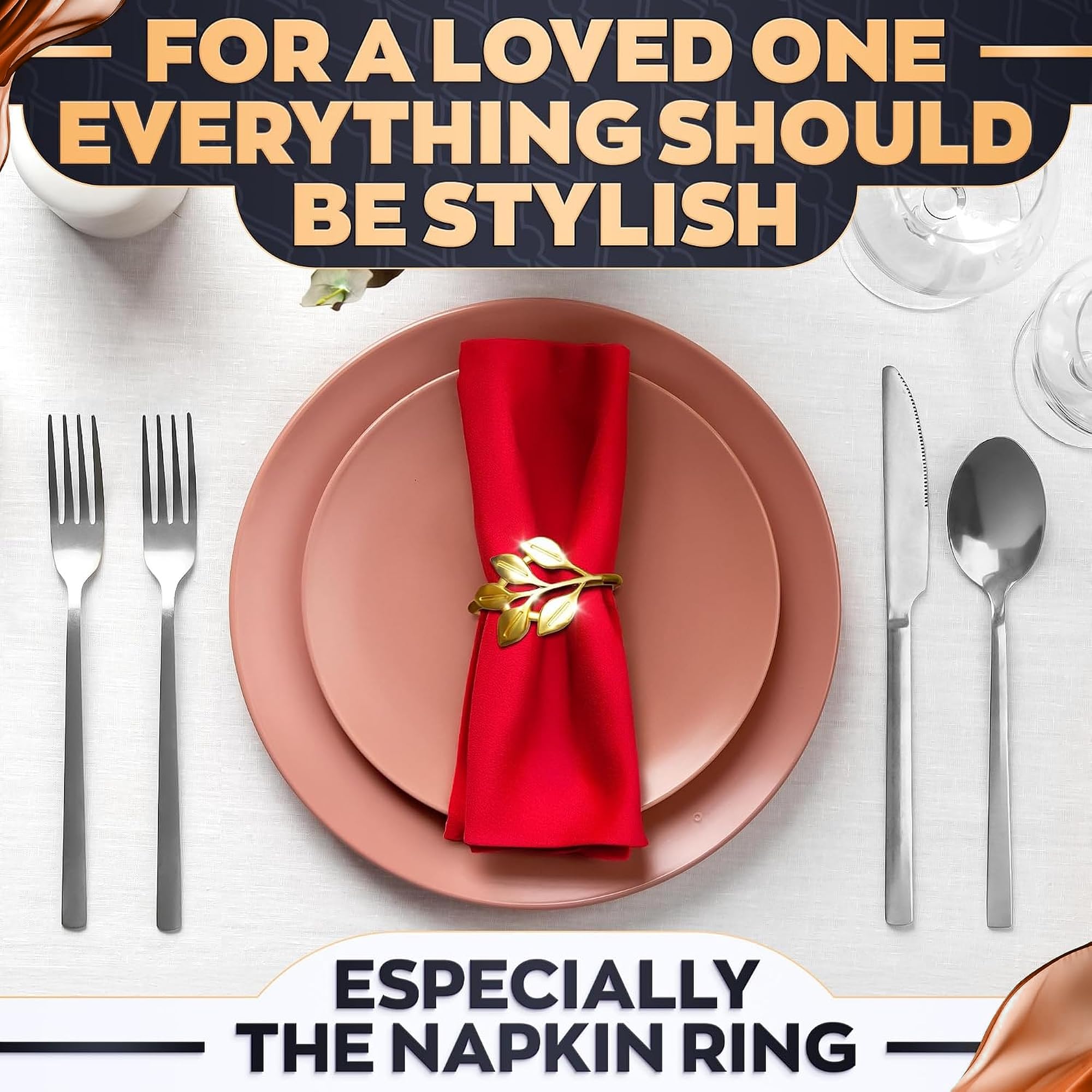 Gold Leaf Napkin Rings - 20 Pack -8