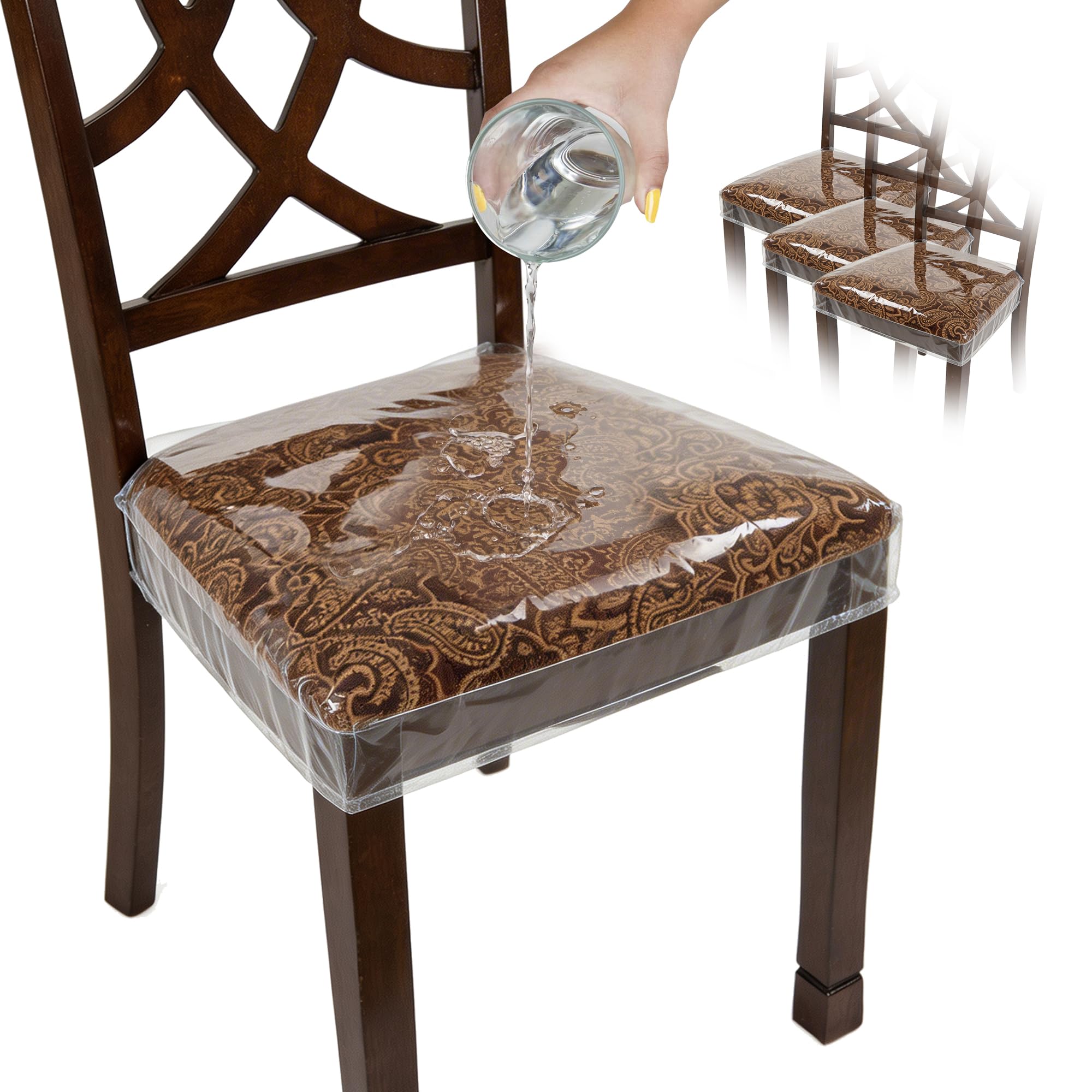 Houseables Stoelhoezen van kunststof, kunststof stoelhoezen voor eetkamerstoelen, 4 PK, voor stoelen van 40,6-45,7 cm, verstelbaar, waterdicht, doorzichtige stoelhoezen, plastic hoezen voor