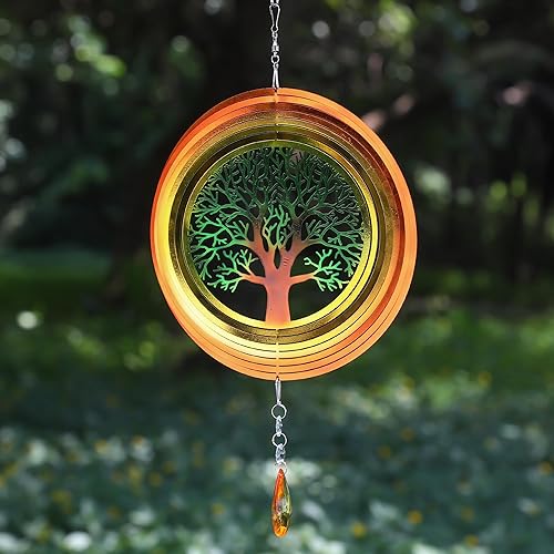Miniatura 4 de Tree Life - Molinillo de viento 3D de acero inoxidable para decoración de jardín en interiores y exteriores, adornos para manualidades, 8 pulgadas,