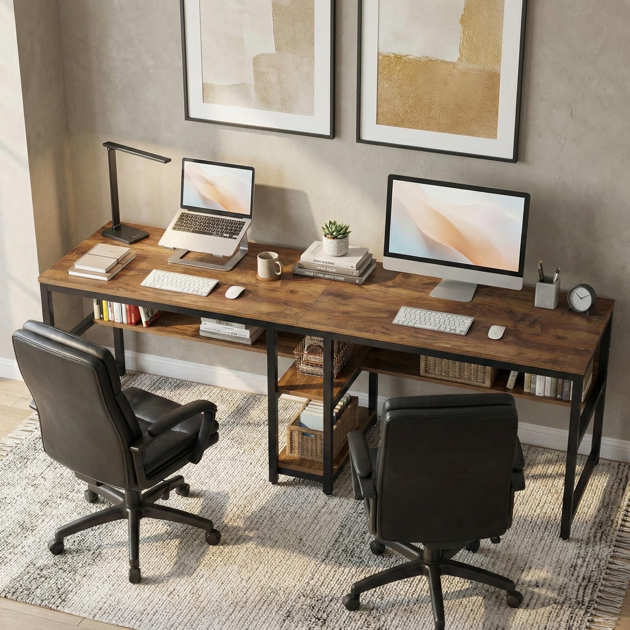 Lailang 200cm Scrivania, Tavolo Ufficio Riunioni, Scrittoio Vintage, Scrivania In Legno, Workstation, 200 x 60 x 76 cm, Vintage Brown/Black
