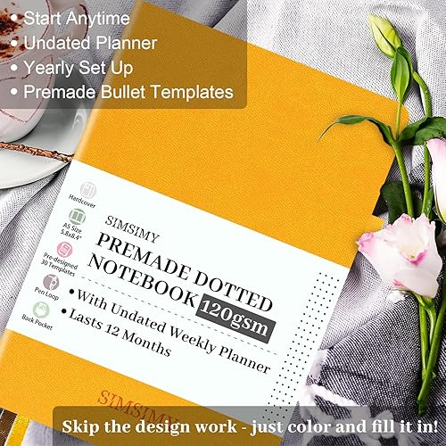 Miniatura 2 de Cuaderno prefabricado con cuadrícula de puntos, diario prefabricado con cuadrícula de puntos con planificador semanal y mensual sin fecha, varios